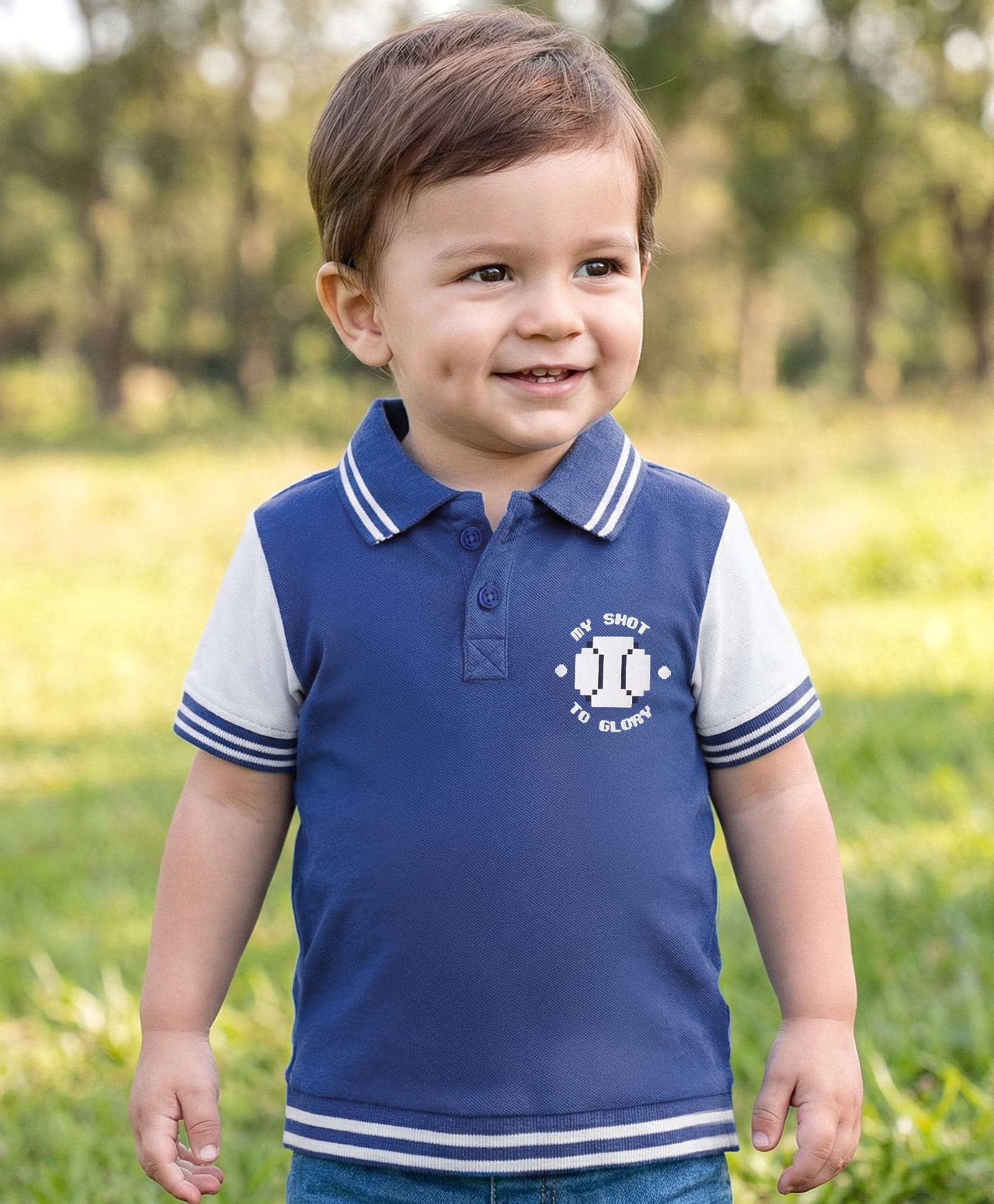Babyoye 100% Cotton Half Sleeves Polo T-Shirt Ball Print - Blue-image-11