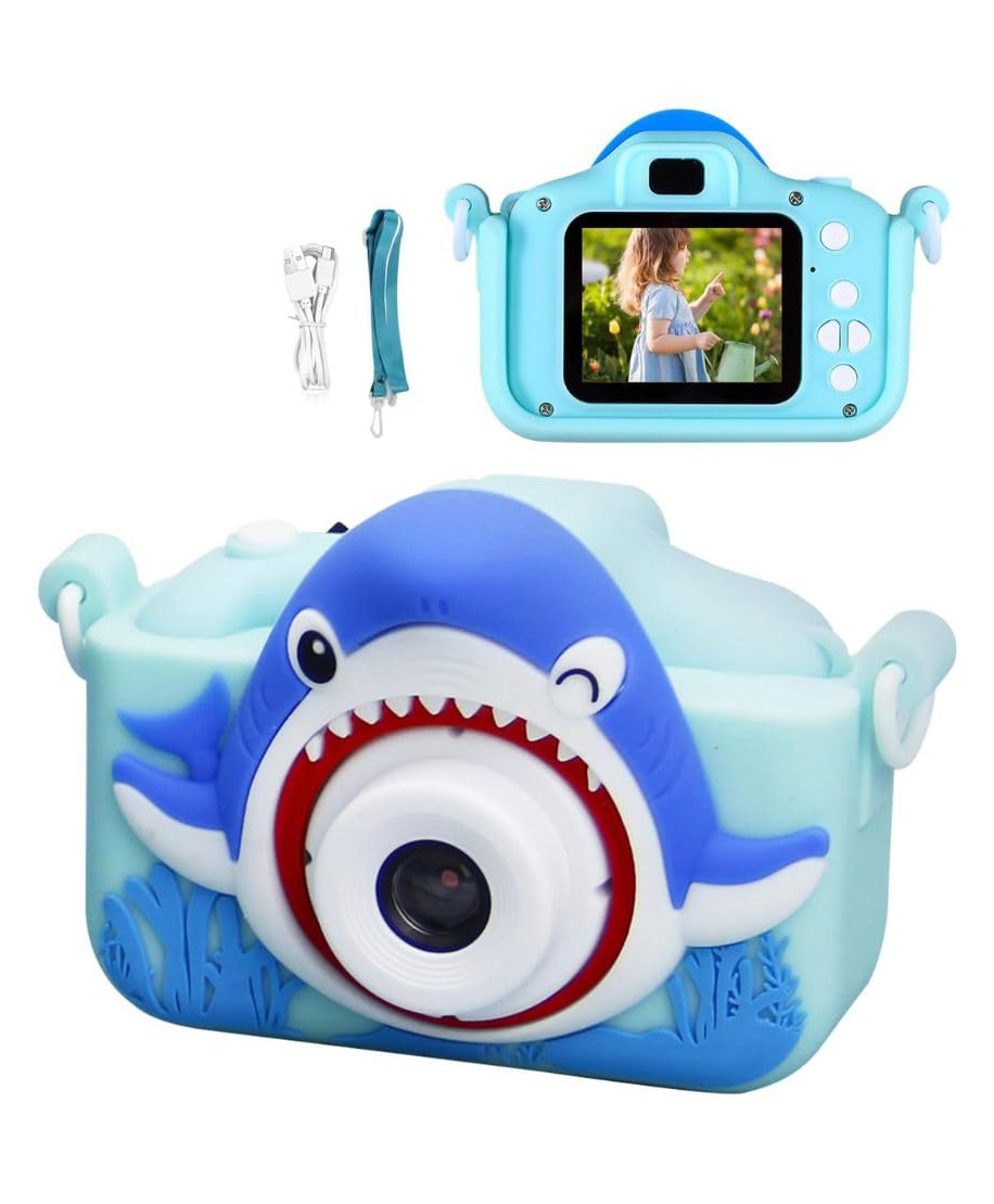 Happy Hues Digital Camera Toys for kids with Inbuilt games- Shark Silicone Cover-Mini HD Camera with 1080P & 2 Inch Screen -Blue-image-6