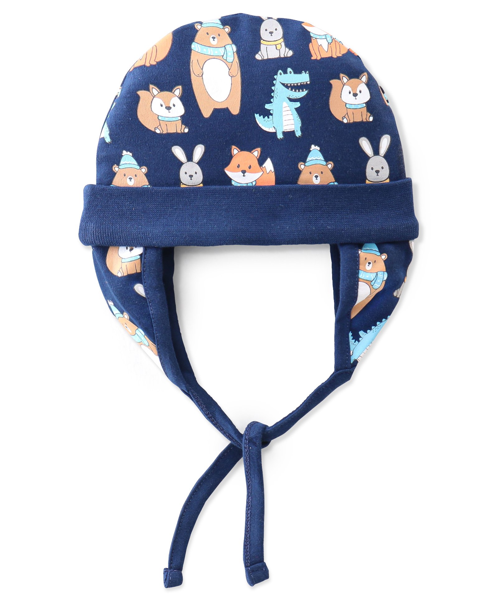 Babyhug 100% Cotton Knit Animal Print Cap- Navy Blue-image-21