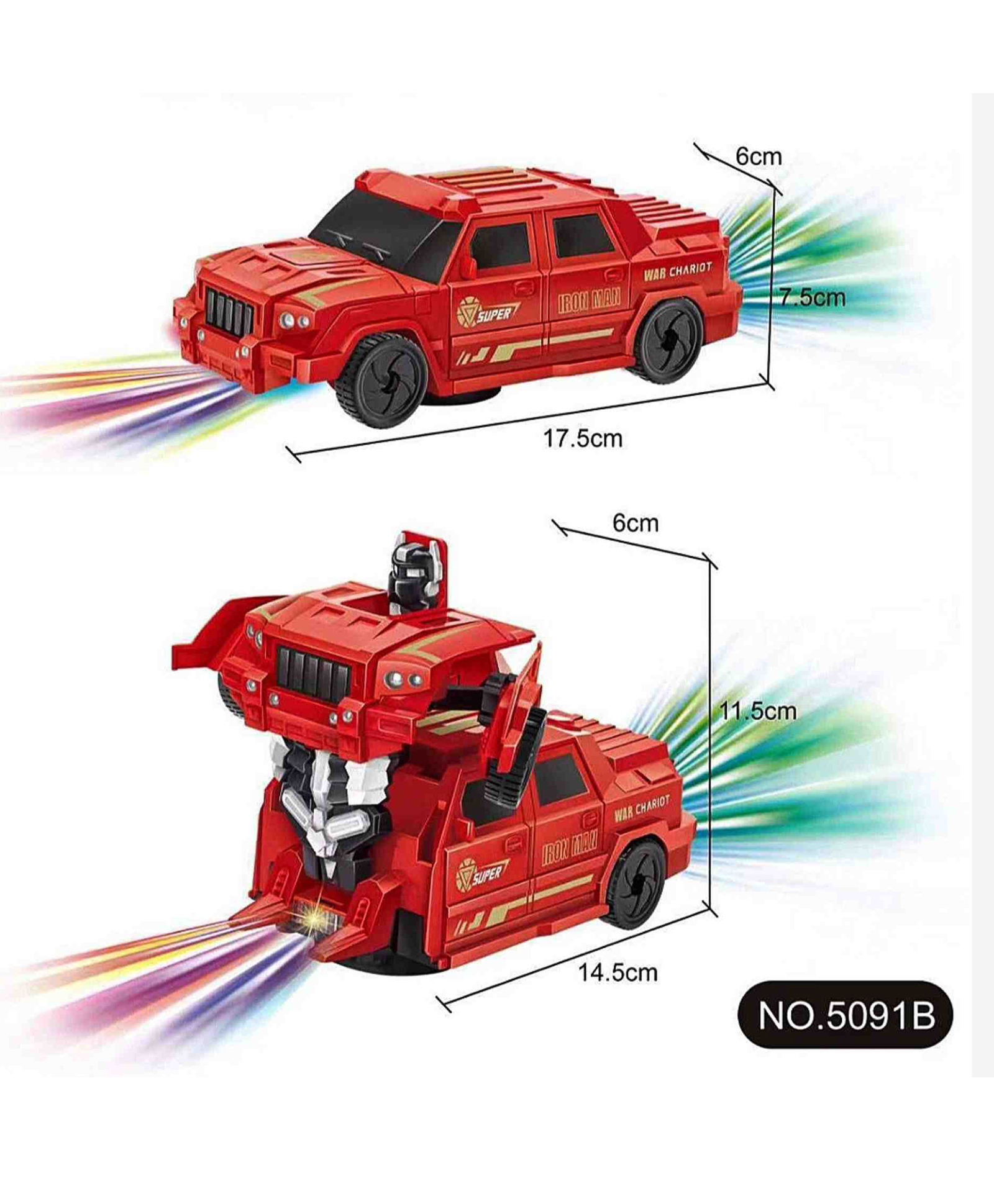 FANTASY INDIA Bump & Go Action 2 in 1 Robot Car Toy with 3D Light and Music Transformer (Color May Vary)-image-2