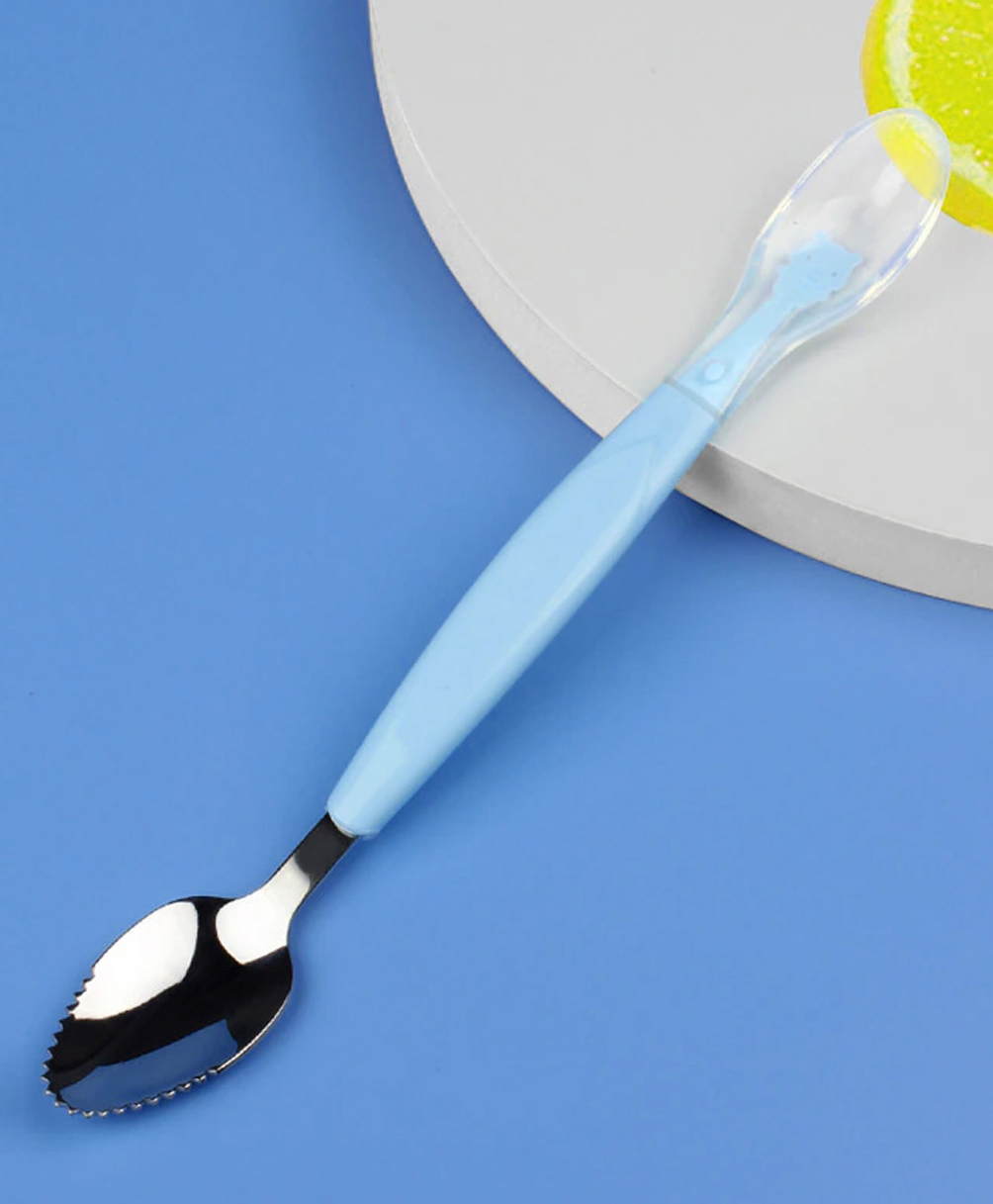 Fantasy India Baby Fruit Scraping Mud Spoon Feeding Spoon Soft Silicone Spoon - Blue-image-10