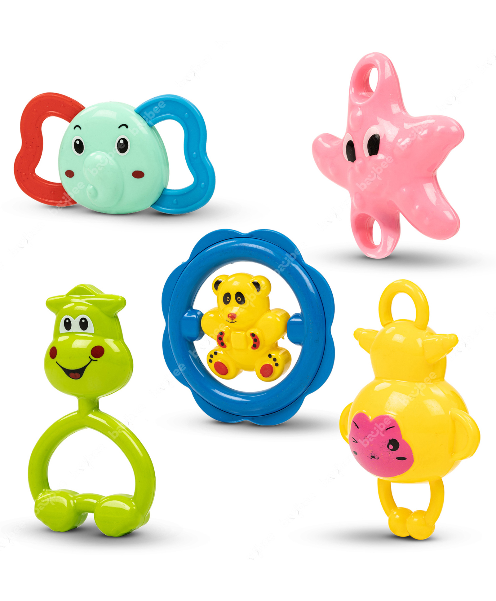 Fantasy India Musical Sound Rattle Teether for New Born Infant Babies With Smooth Edges Pack Of 5 (Color And Print May Vary)-image-36