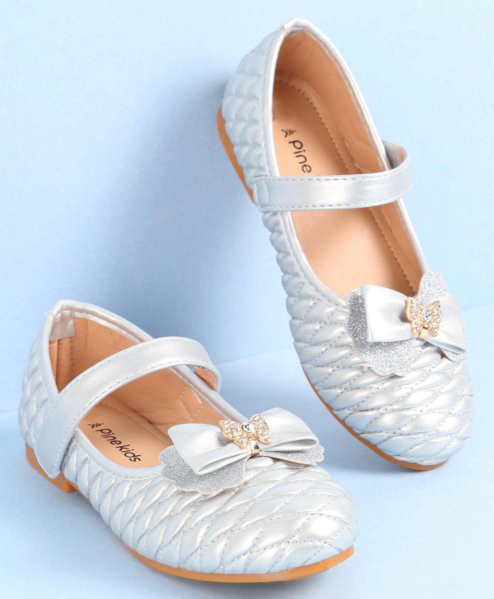 Pine Kids Ballerina with Velcro Closure & Bow Applique -  Silver-image-30