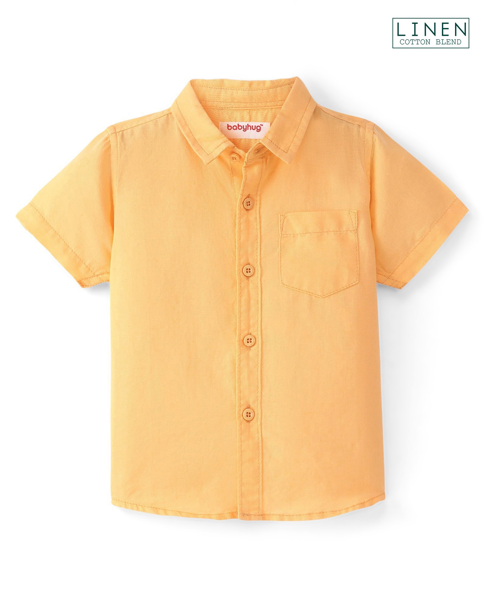 Babyhug Cotton Half Sleeves Kurta Style Solid Colour Shirt - Buff Orange-image-42