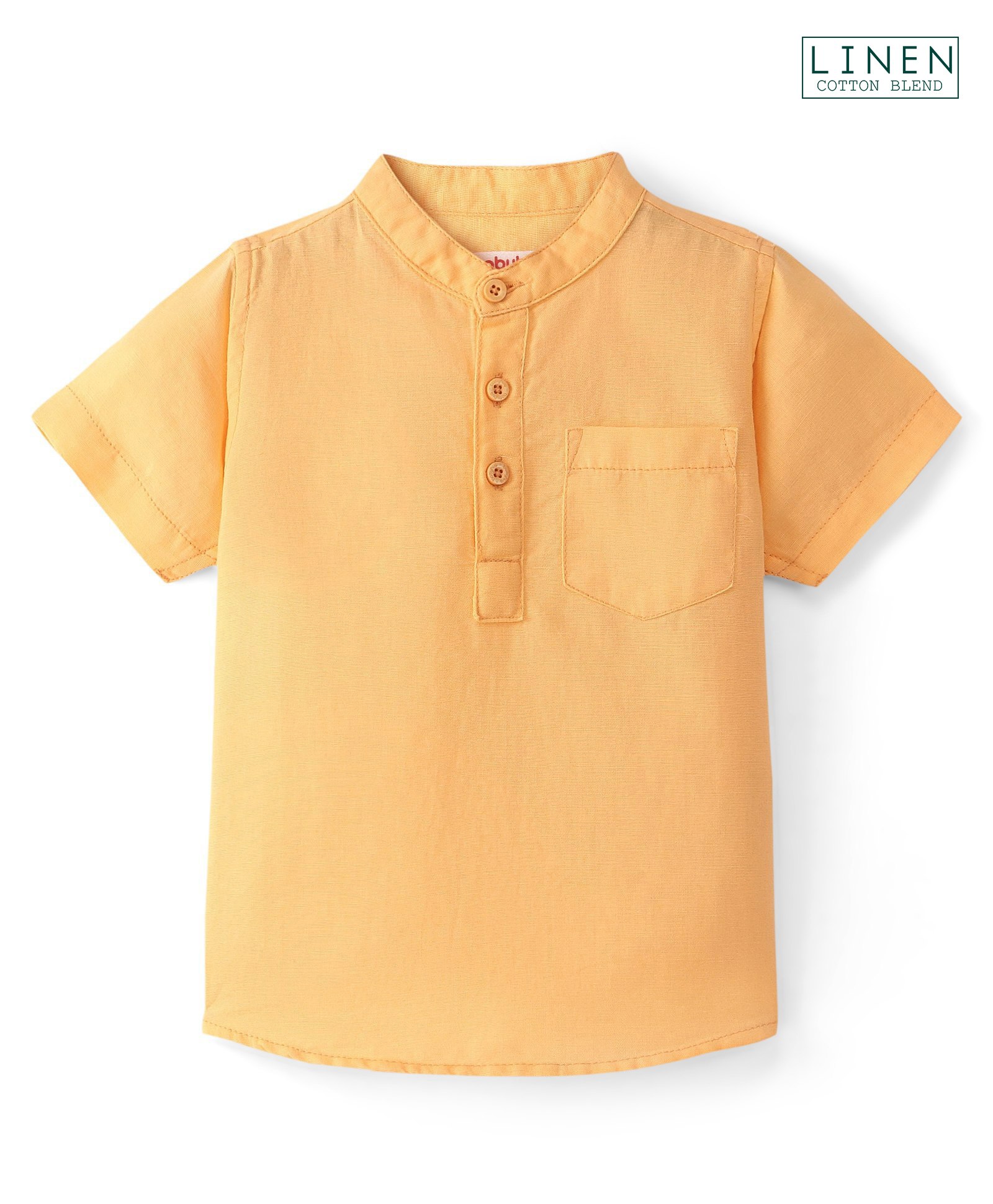 Babyhug Cotton Linen Half Sleeves Kurta Style Mandarin Neck Shirt - Buff Orange-image-15