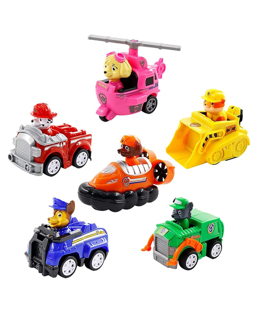 OPINA Car Pup Buddies Pup with Vehicles Friction Power Push Along Toys Mission Figure Toy  Multicolor-Pack of 6