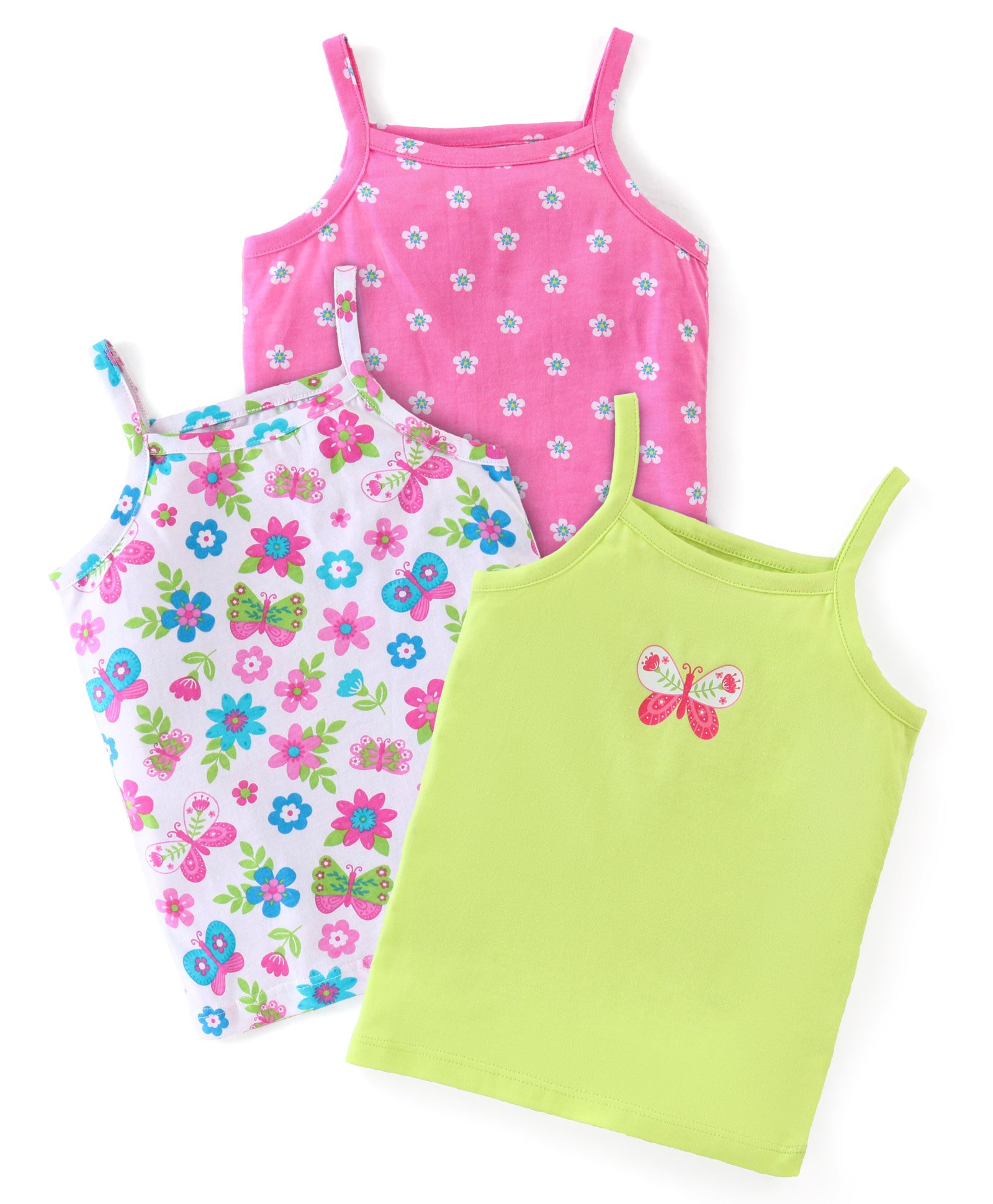 Babyhug 100% Cotton Knit Sleeveless Slips with Floral & Butterfly Print Pack of 3 - Multicolor-picture-11