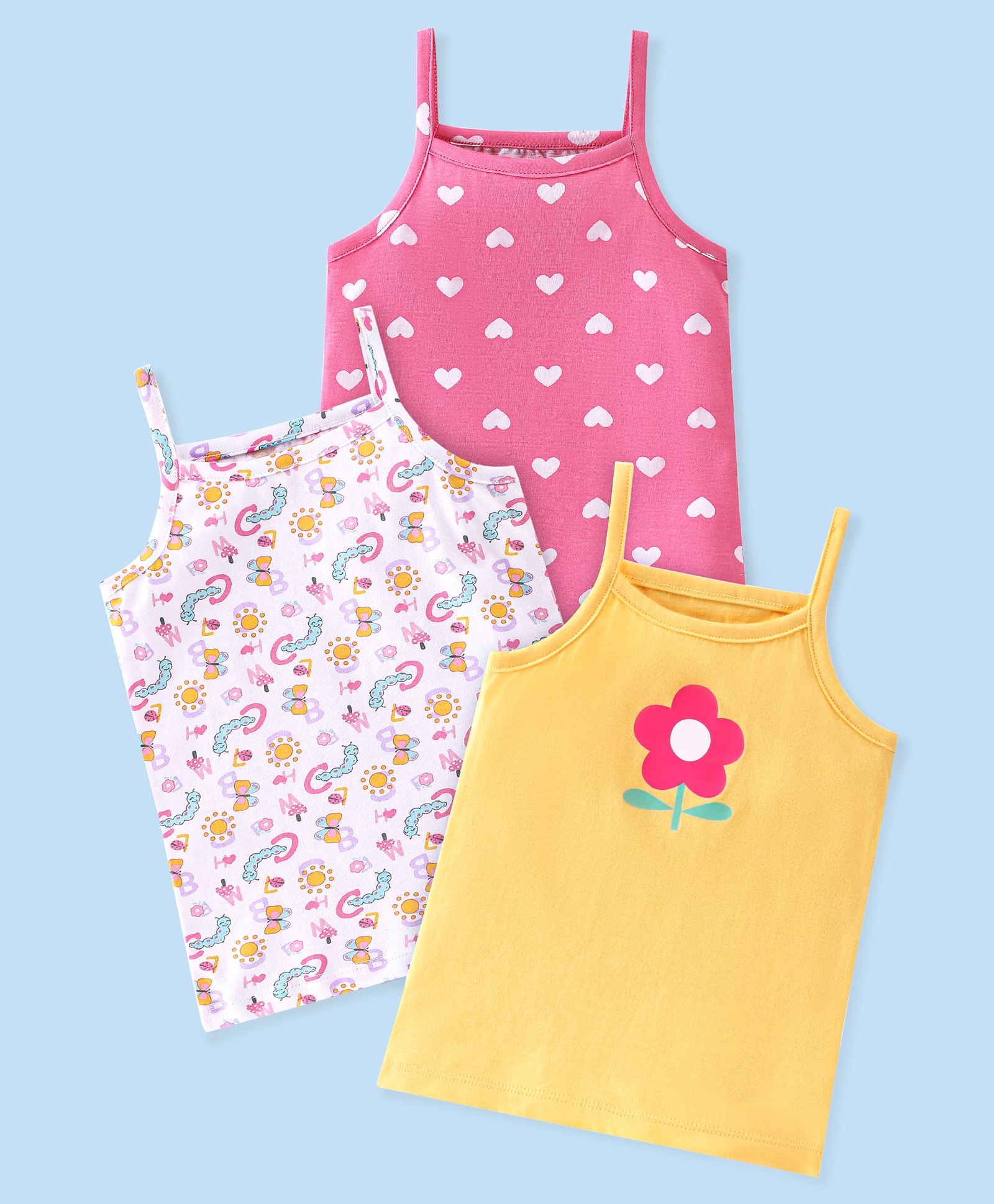 Babyhug 100% Cotton Single Jersey Knit Sleeveless Slips Heart Print Pack Of 3 - Multicolor-picture-13