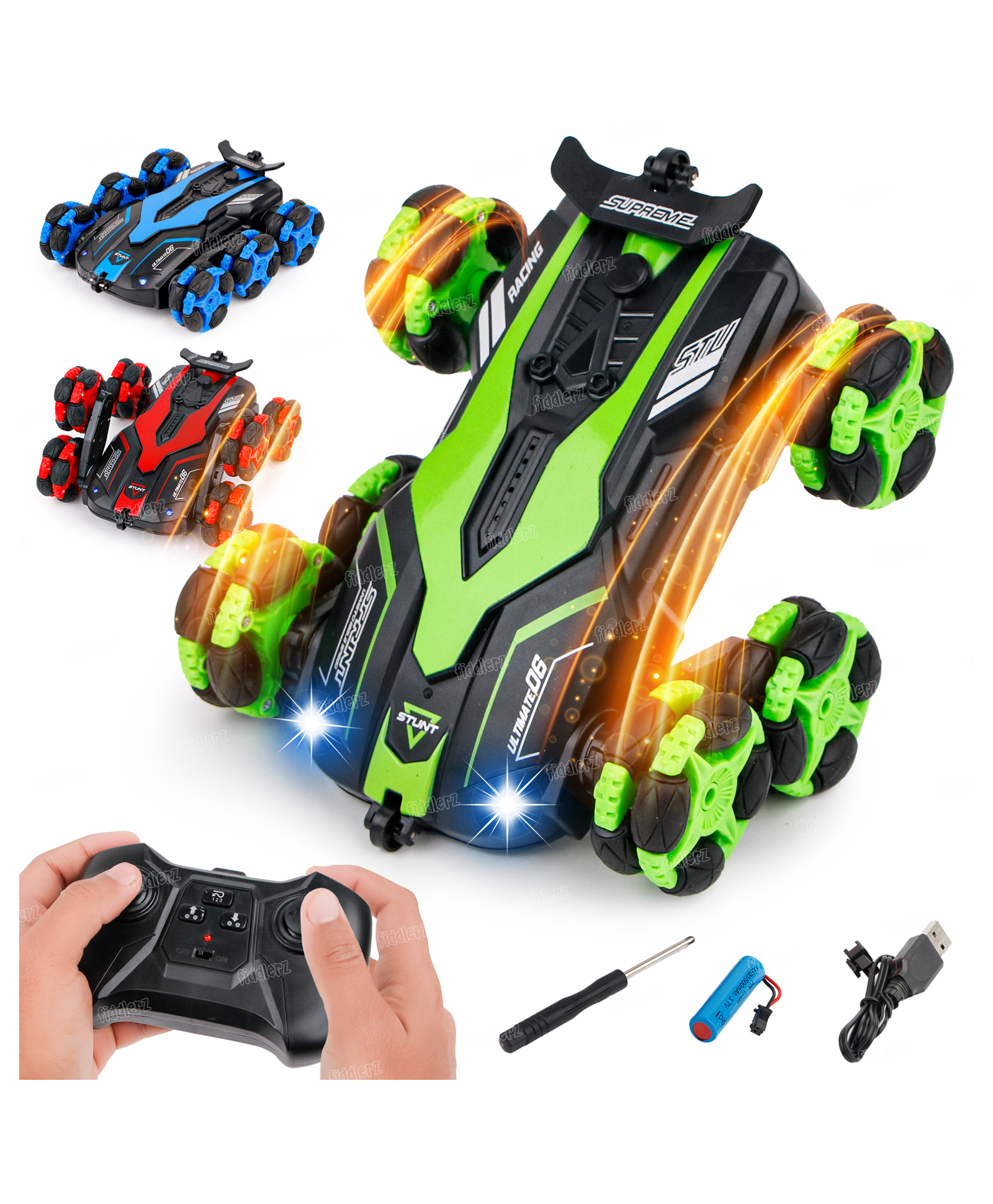 Fiddlerz Remote Control Car for Boys RC Stunt Car 2.4G RC 6 Wheels Drifting Drift Car 360° Spinning High Speed - Multicolor-image-41