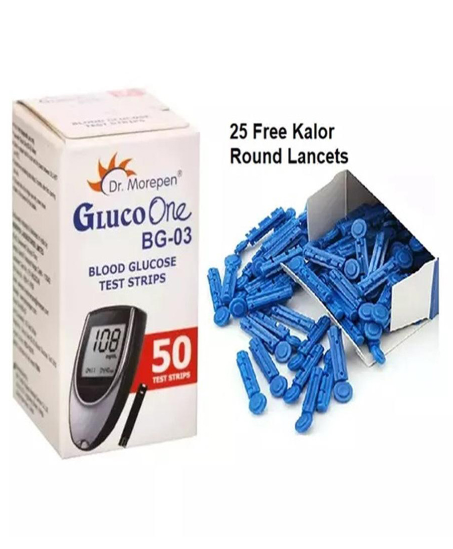 dr. morepen Dr Morepen Gluco One BG 03 Blood Glucose 50 Test Strip (Only Strips) With 25 Free Kalor Round Lancets-White-picture-12