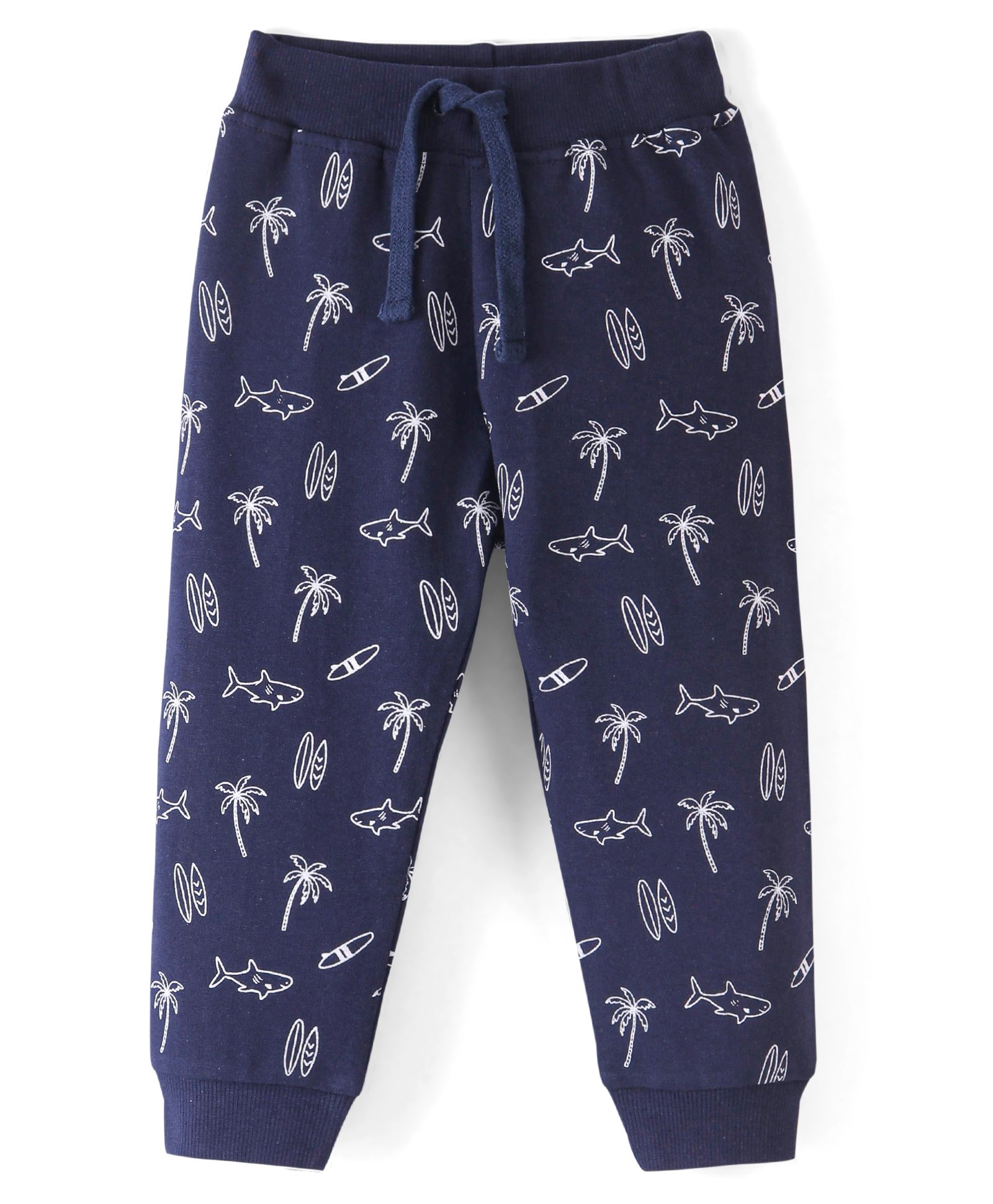 Babyhug Cotton Looper Knit Full Length Lounge  Pant Palm Tree Print - Navy Blue-image-26