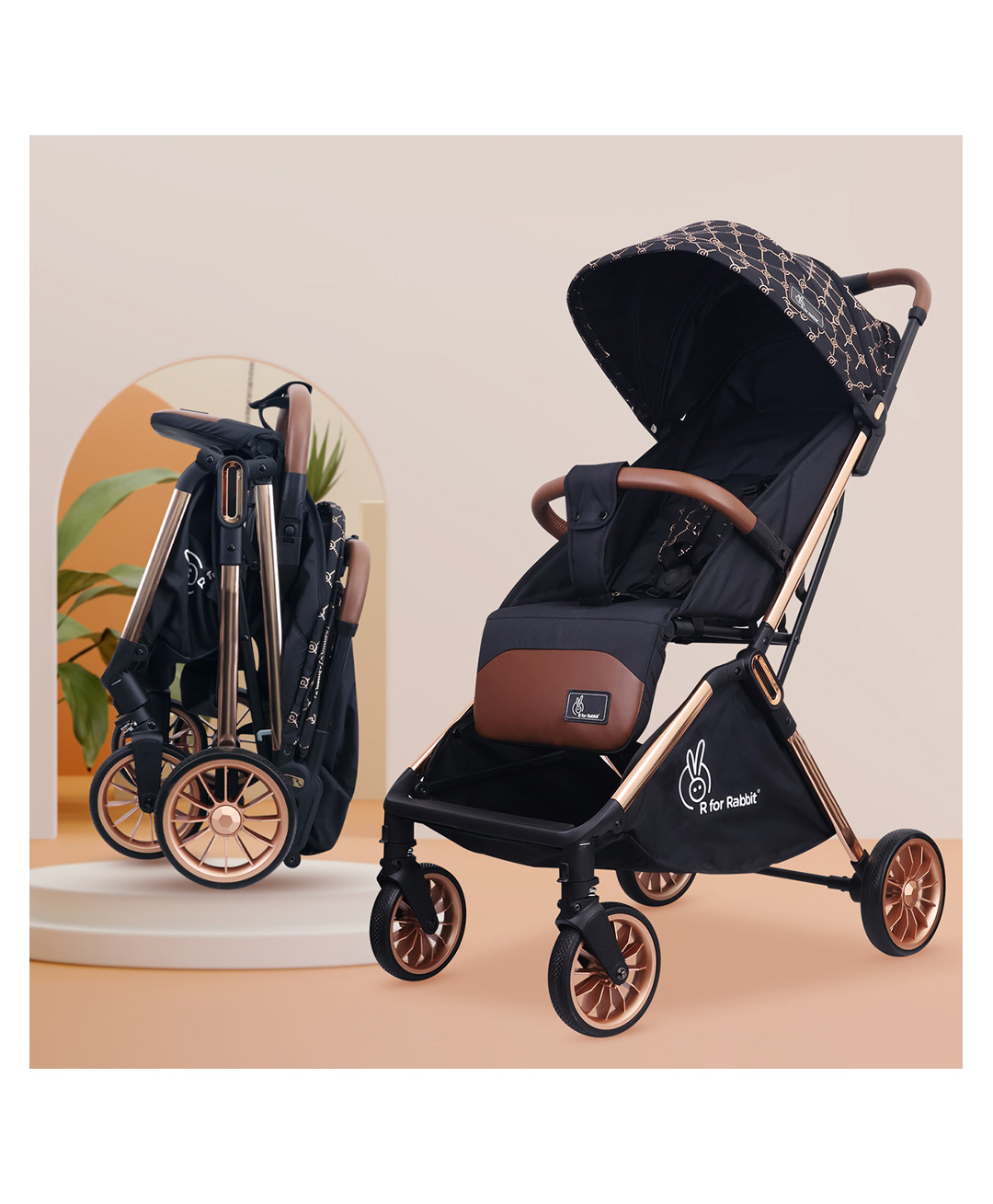 R for Rabbit Premium Design Street Smart Stylish Stroller & Pram With Auto Fold Mechanism- Gold & Black-picture-23