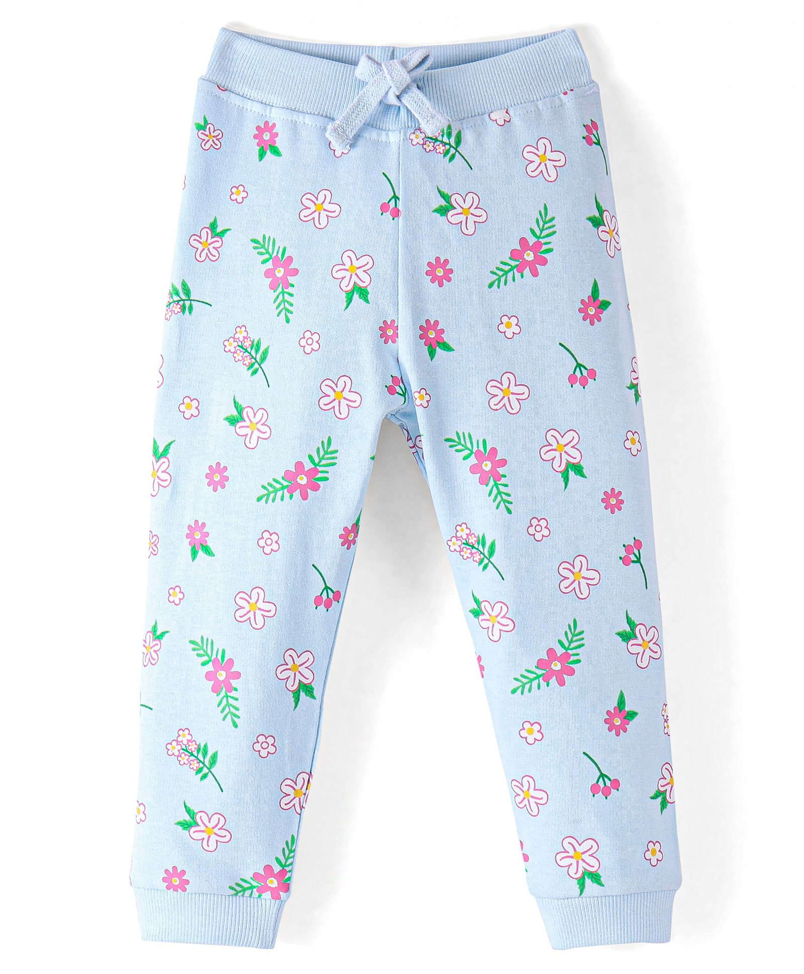 Babyhug Cotton Looper Knit Full Length Lounge  Pant Floral Print -  Blue-picture-36