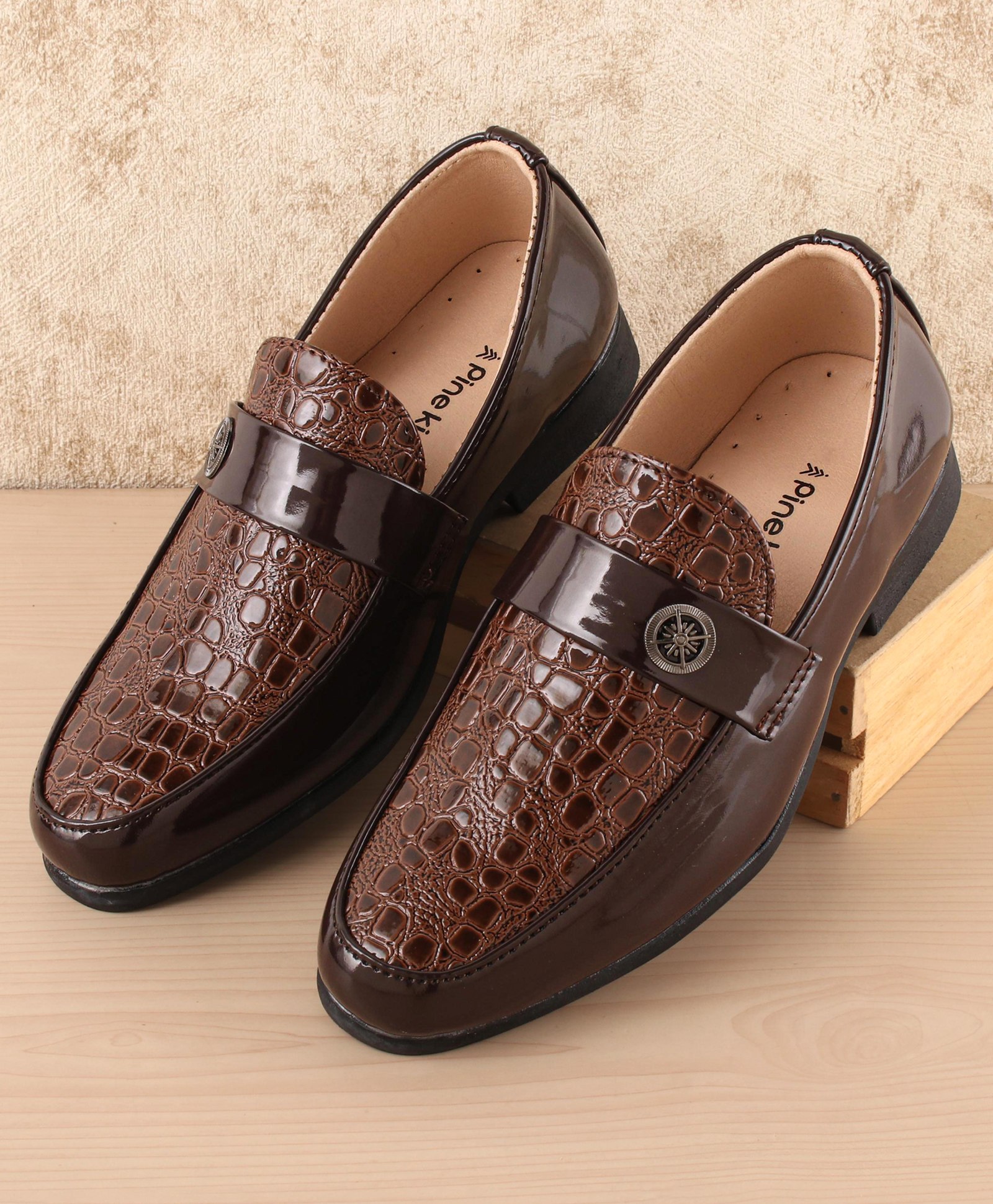 Pine Kids Slip On Party Wear Shoes - Dark Brown