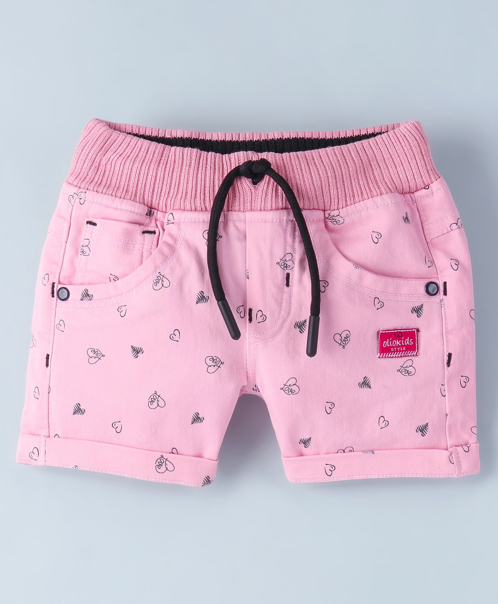 Olio Kids Cotton Woven Above Knee Length Shorts with Heart Print - Pink-picture-48