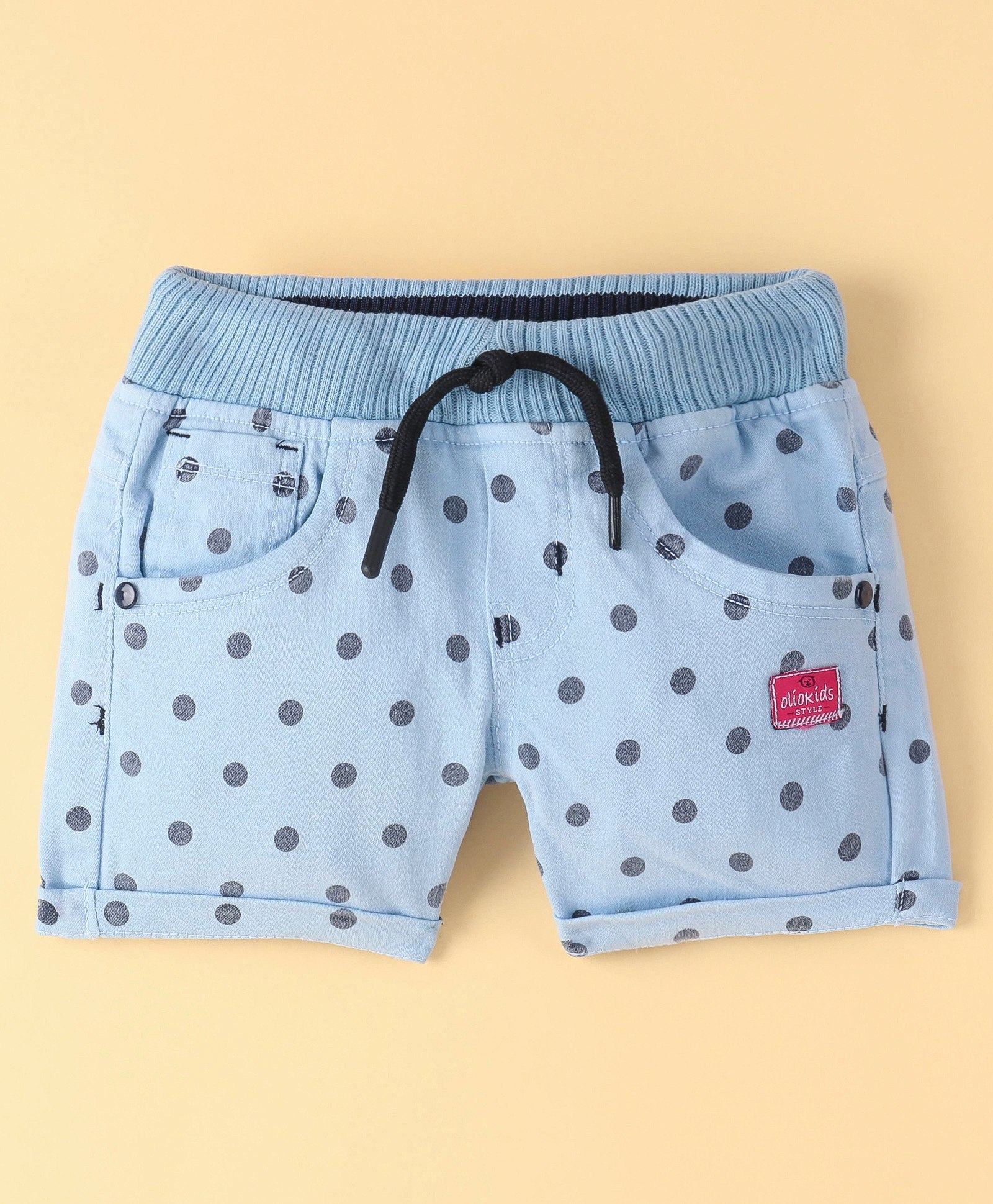Olio Kids Cotton Woven Above Knee Length Shorts with Heart Print - Blue-picture-34