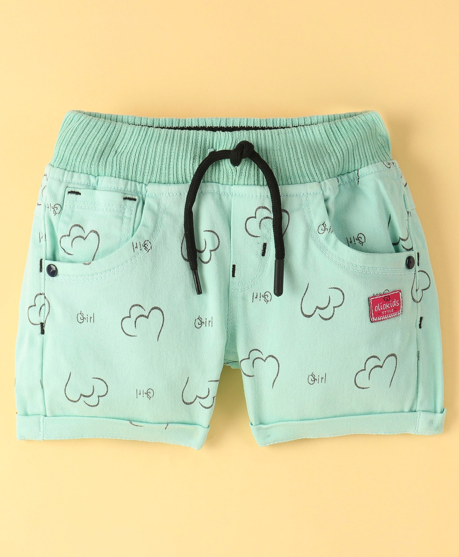 Olio Kids Cotton Woven Above Knee Length Shorts with Heart Print - Pista Green-picture-35