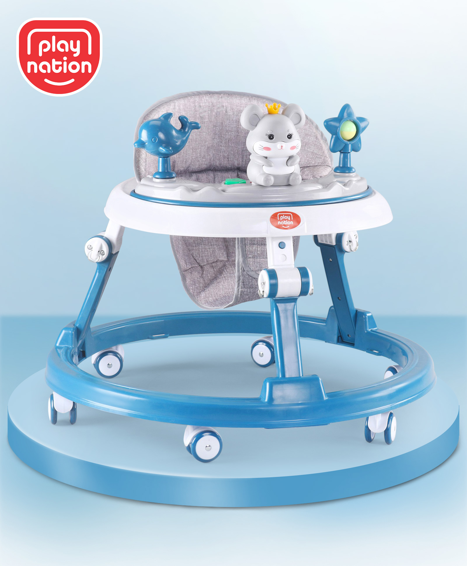 Play Nation Multifunctional 360° Baby Walker with 2 Level Height Adjustment & Musical Play Tray Cum Feeding Tray -  Blue-picture-28