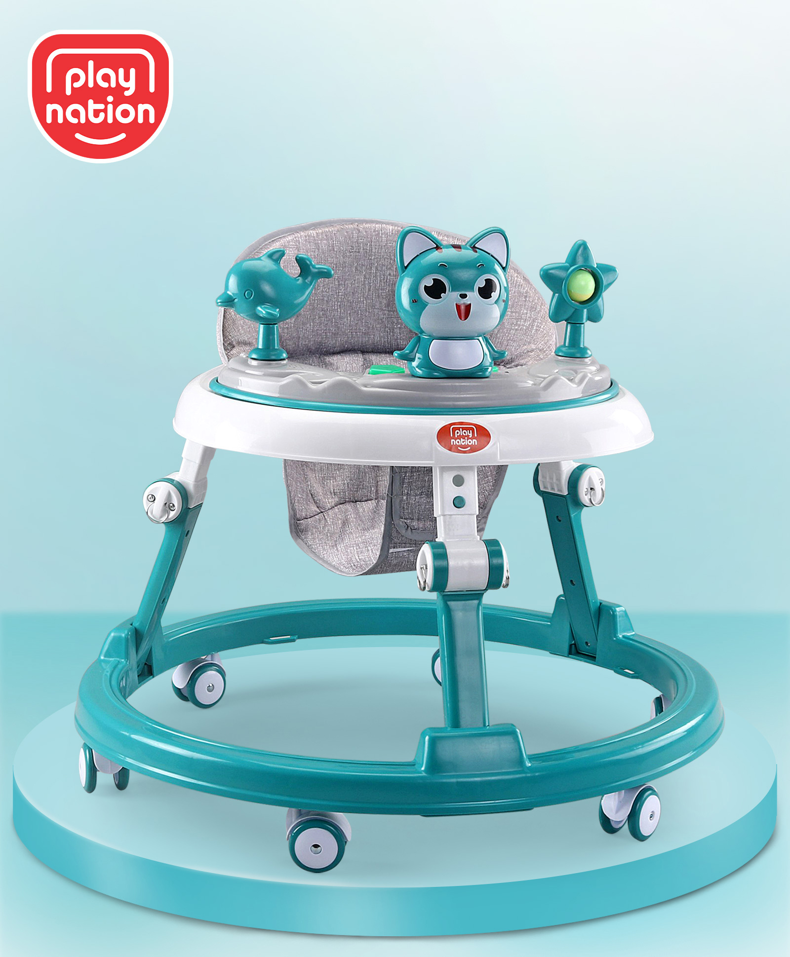 Play Nation Multifunctional 360 Degree Baby Walker with 2 Level Height Adjustment & Musical Play Tray Cum Feeding Tray -  Green-image-11