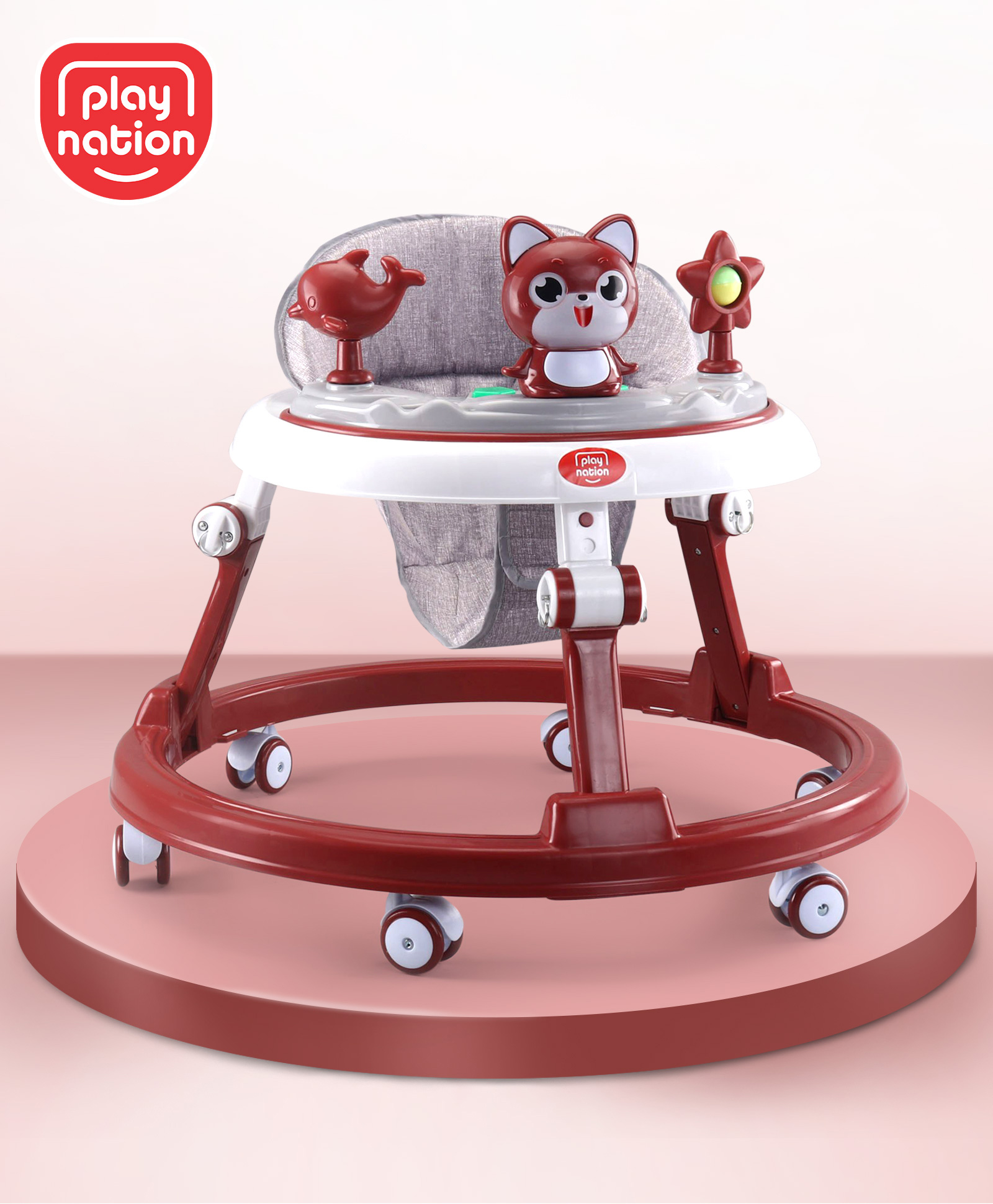 Play Nation Multifunctional 360 Degree Baby Walker with 2 Level Height Adjustment & Musical Play Tray Cum Feeding Tray -  Red-picture-14