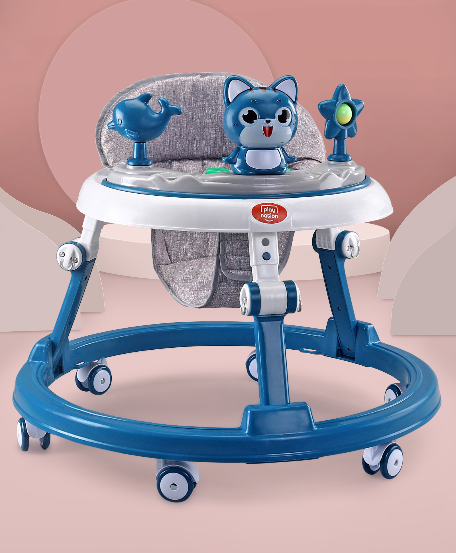 Play Nation Multifunctional 360 Degree Baby Walker with 2 Level Height Adjustment & Musical Play Tray Cum Feeding Tray -  Blue-picture-22