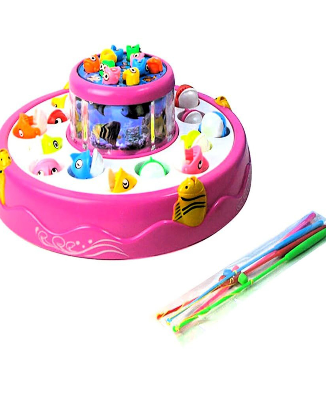 VGRASSP Fishing Game Toy Set For Kids With Multilayer Rotating Pond, 26 Fishes, 4 Fishing Poles, Dynamic Light And Music  Safe And Durable Gift  Multicolor (Color As Per Stock)-image-16