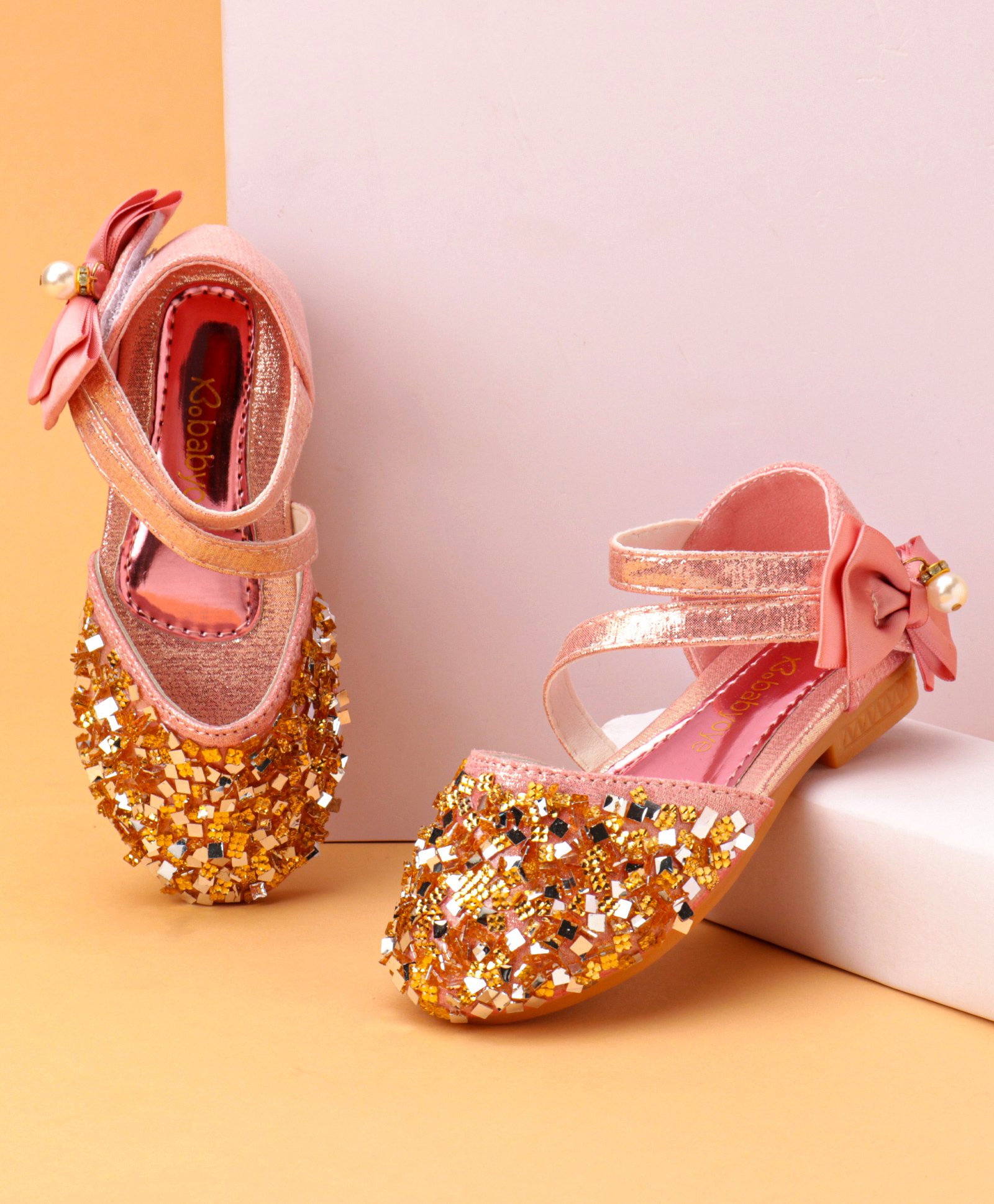 Babyoye Sandals with Velcro Closure & Bow Applique - Pink-picture-37
