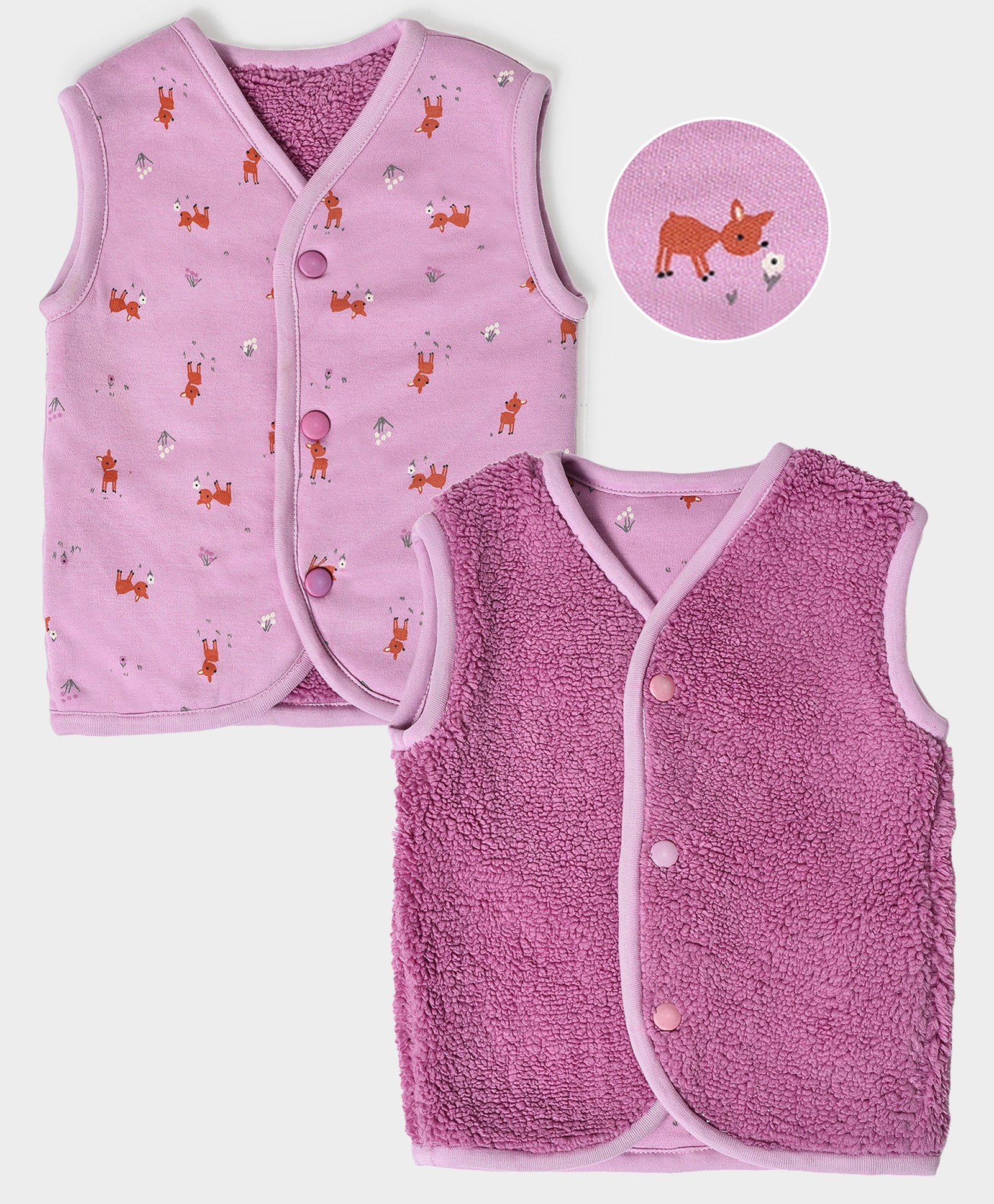Mi Arcus Sleeveless Animal Printed Fur Lined Reversible Jhabla - Pink-image-44