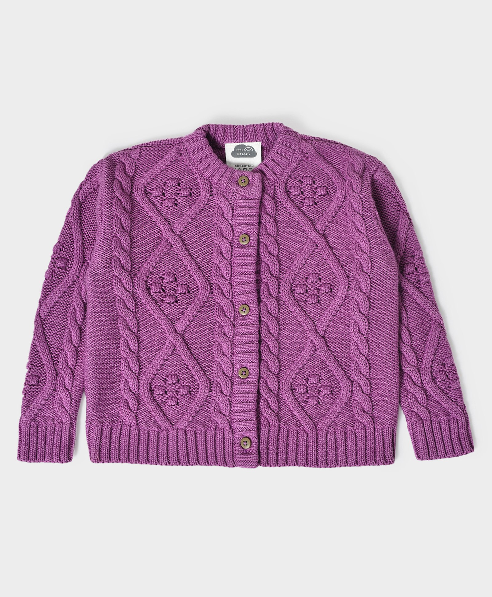 Mi Arcus Full Sleeves Cable Designed Acrylic Cardigan - Purple-picture-23