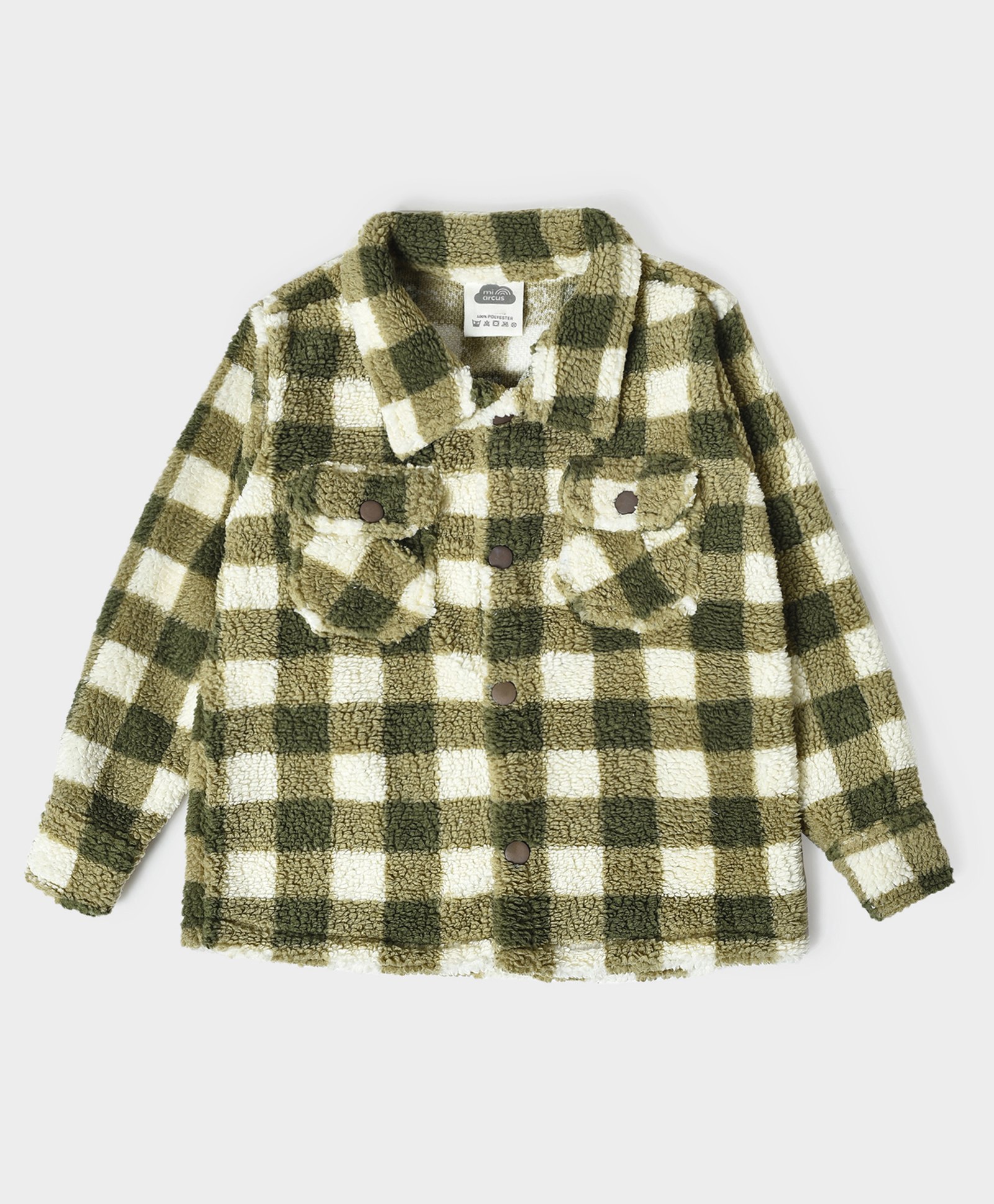 Mi Arcus Full Sleeves Fur Lined Buffalo Checked Inner Sherpa Jacket - Green-image-38