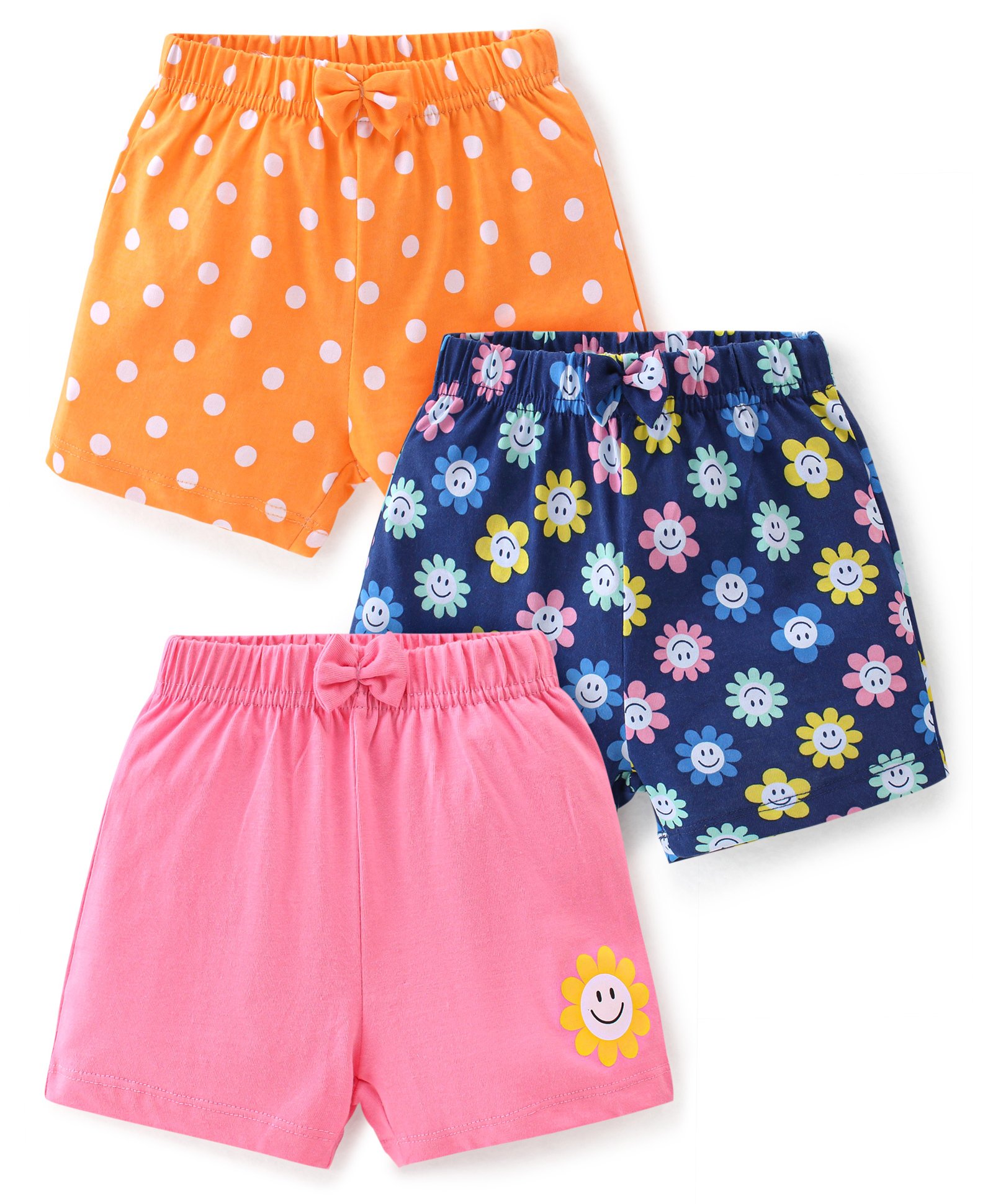 Babyhug Cotton Knit Shorts With Floral & Polka Dot Print Pack of 3 - Multicolor-image-30