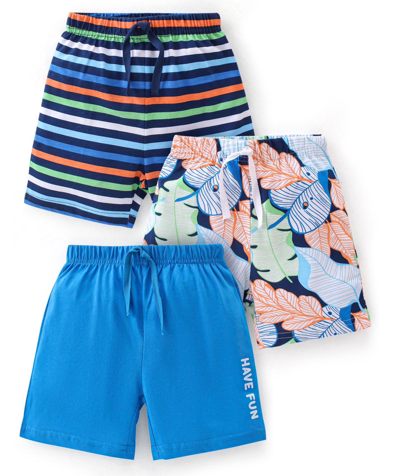 Babyhug Cotton Knit Shorts With Striped & Leaf Print Pack of 3 - Multicolor-image-44