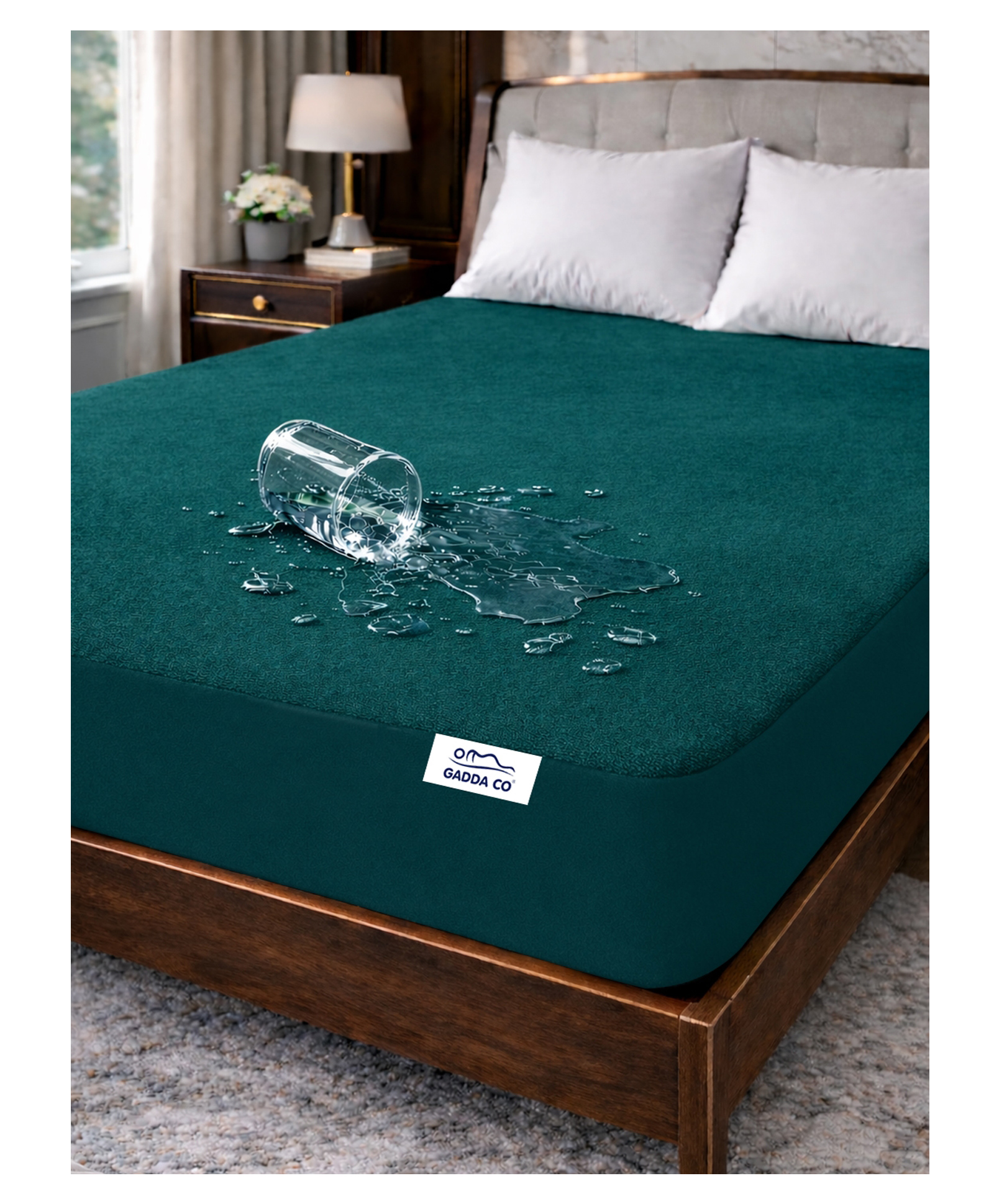 GADDA CO Terry Cotton Water Resistant Fitted Double bed Mattress Protector - Peacock blue-picture-14