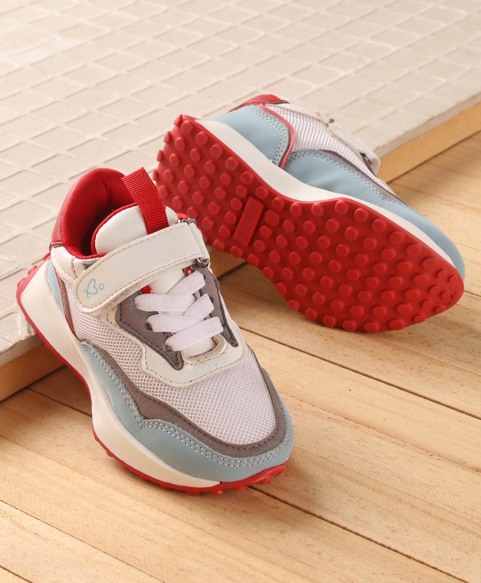 Babyoye Colour Block Sneakers with Velcro Closure -Light Blue-image-5