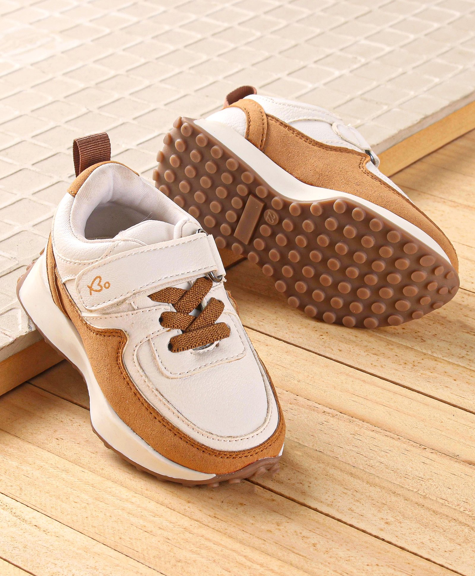 Babyoye Sneakers with Velcro Closure -Light Brown-image-44