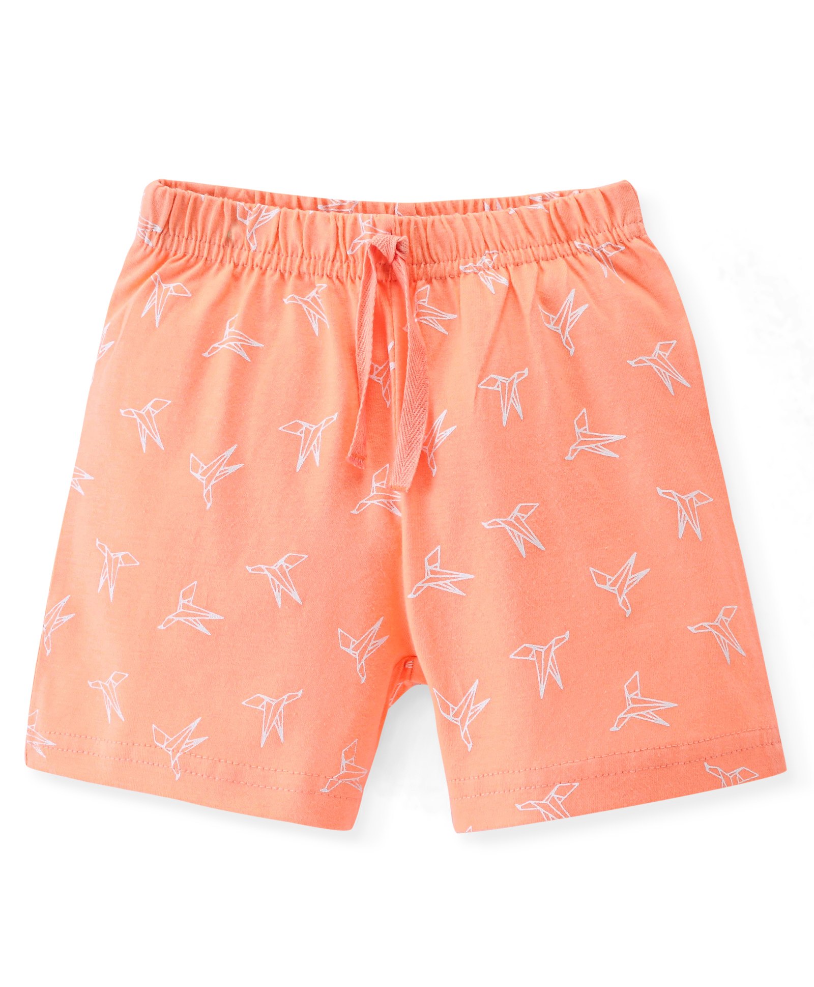 Babyhug Cotton Knit Shorts Paper Plane Print - Orange-image-1