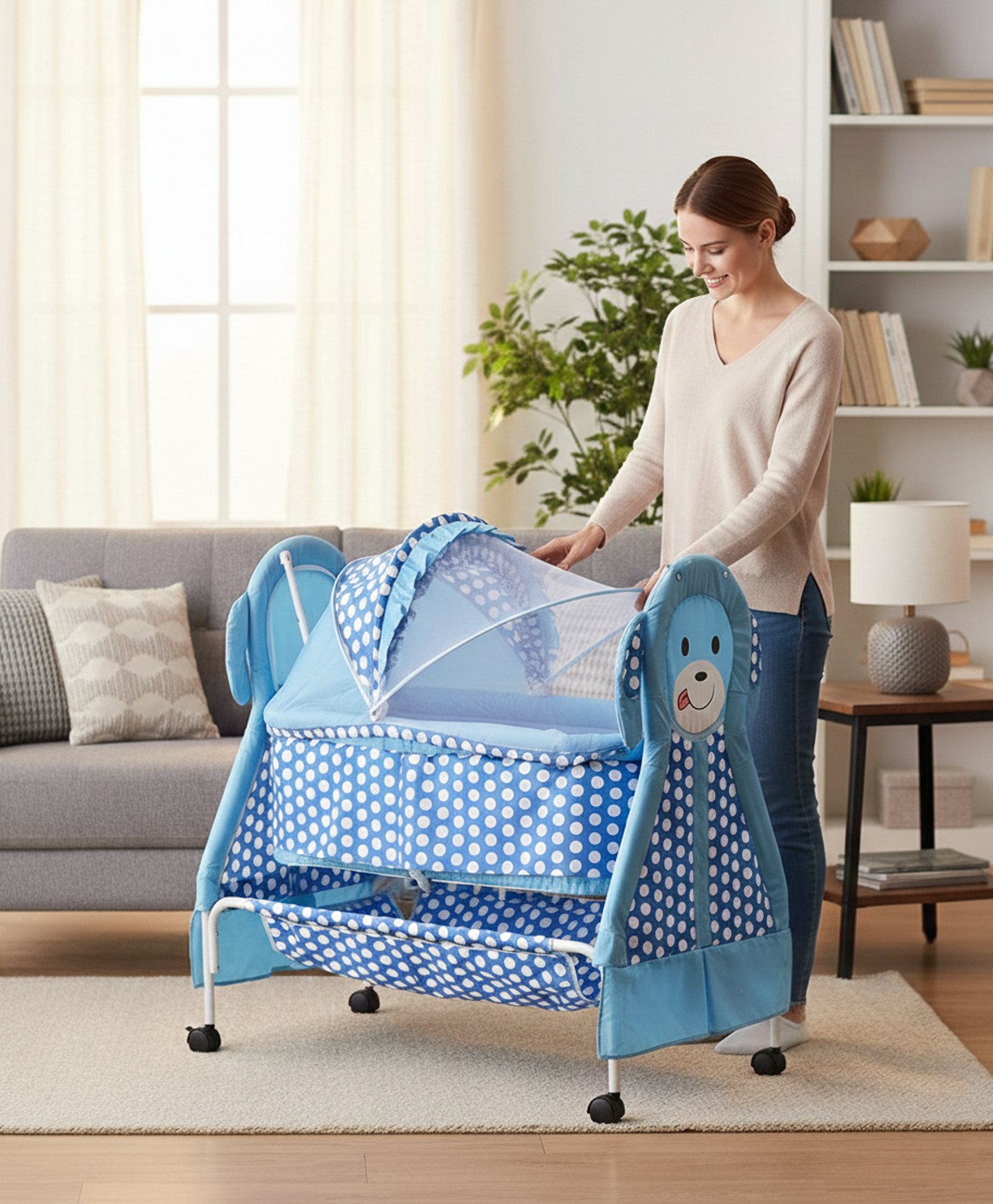 Metal Cradle with Mosquito Net - Blue-image-42