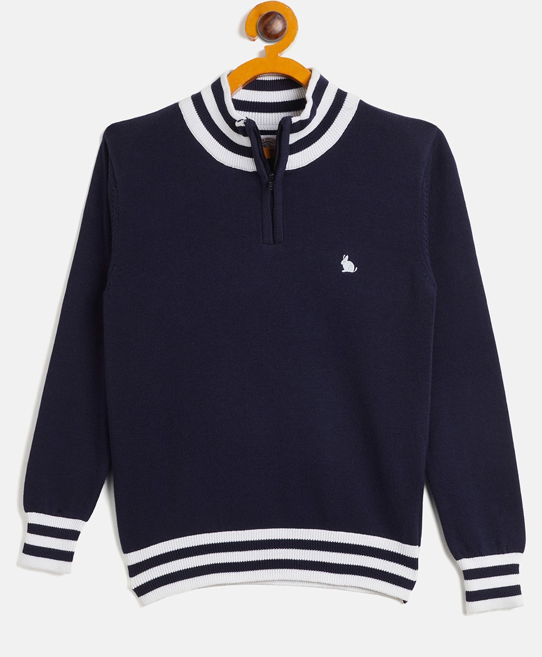 RVK Full Sleeves Placement Striped Designed Cotton Pullover Sweater - Navy Blue-image-46