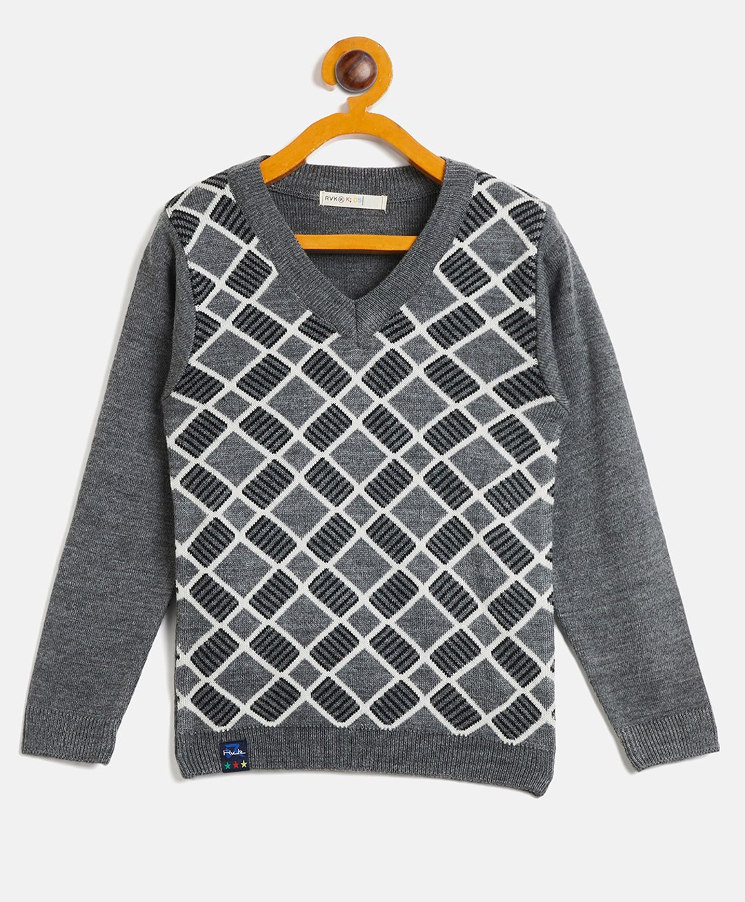 RVK Full Sleeves Abstract DesignedPullover Sweater - Grey-picture-25