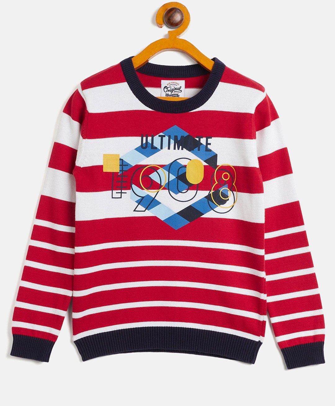 RVK Full Sleeves Striped Cotton Pullover Sweater - Red-image-5