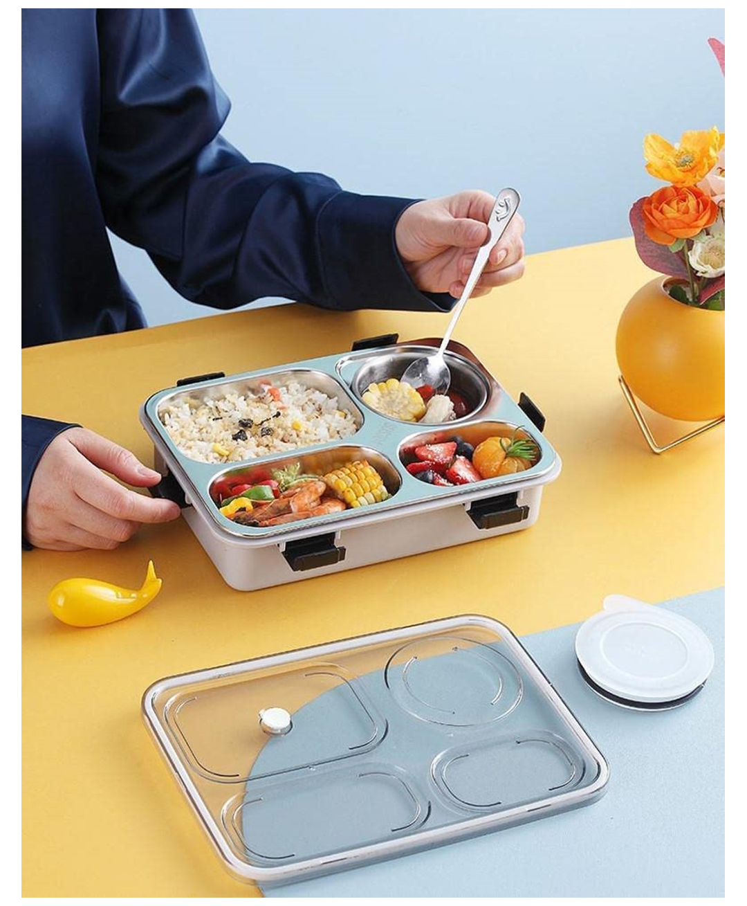 Luvlittle  4 Compartment Stainless Steel Insulated Lunch Box for Kids, Boys and Girls Perfect Tiffin Box for School & Office Men and Women -PINK-Pack of 1-image-18