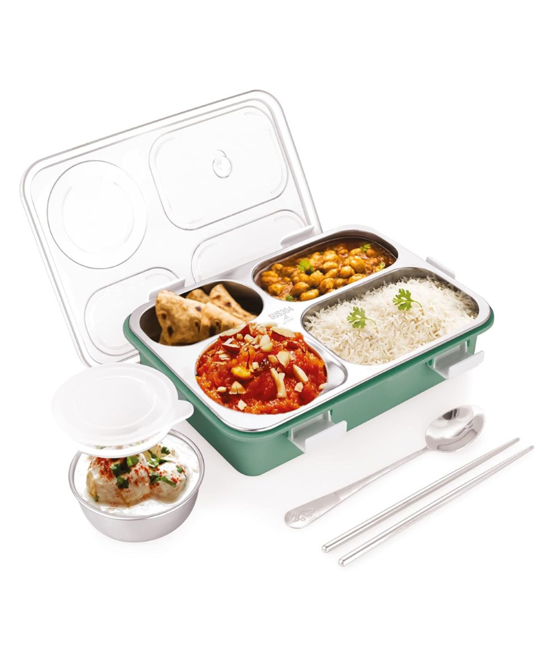 Luvlittle  4 Compartment Stainless Steel Insulated Lunch Box for Kids, Boys and Girls Perfect Tiffin Box for School & Office Men and Women -COLOR MAY VARY-Pack of 1-image-31