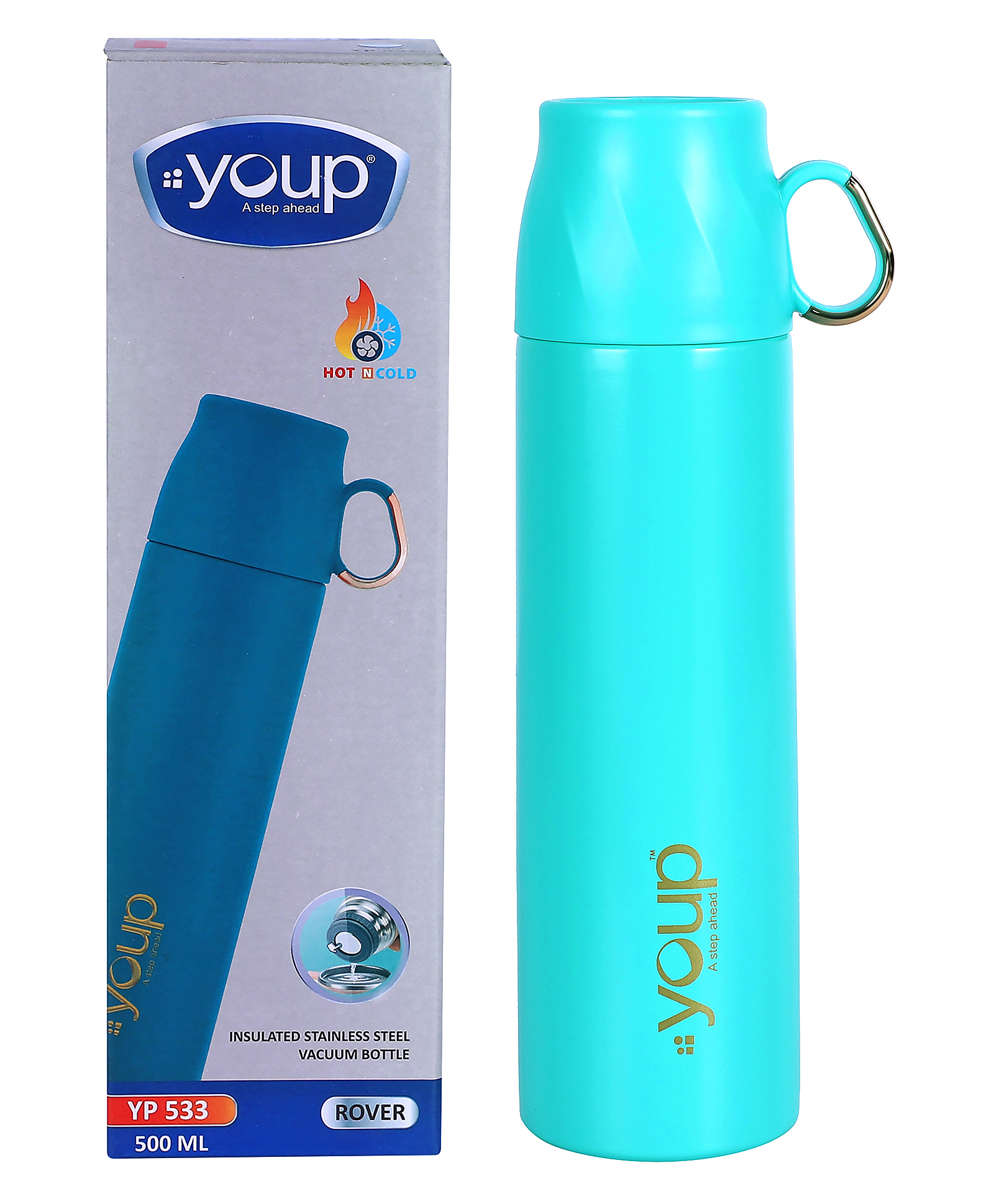YOUP Thermosteel Insulated Green Color Water Bottle With Handle Containing Cup Cap ROVER - 500 ml-picture-16
