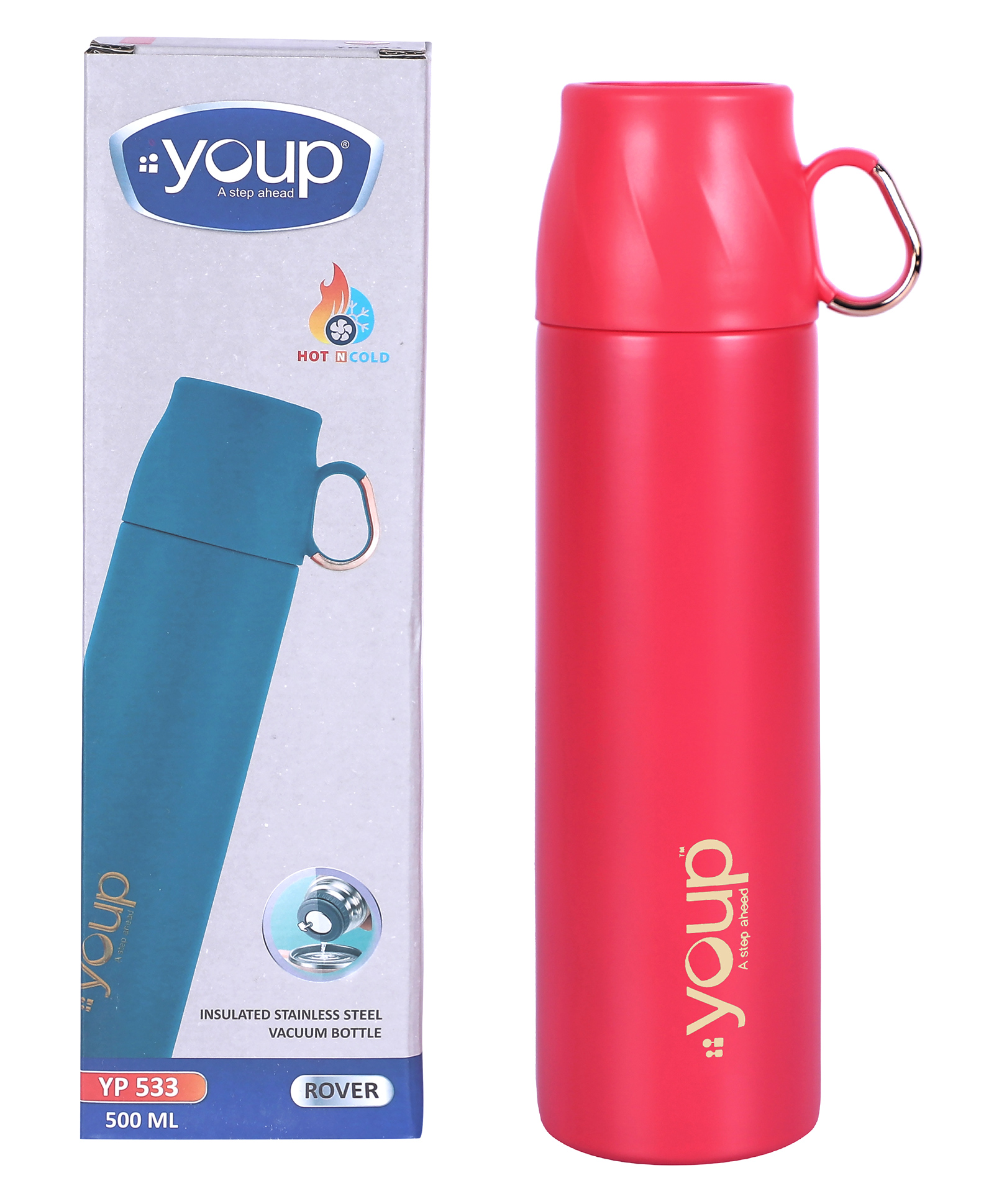 YOUP Thermosteel Insulated Pink  Color Water Bottle With Handle Containing Cup Cap ROVER - 500 ml-picture-21