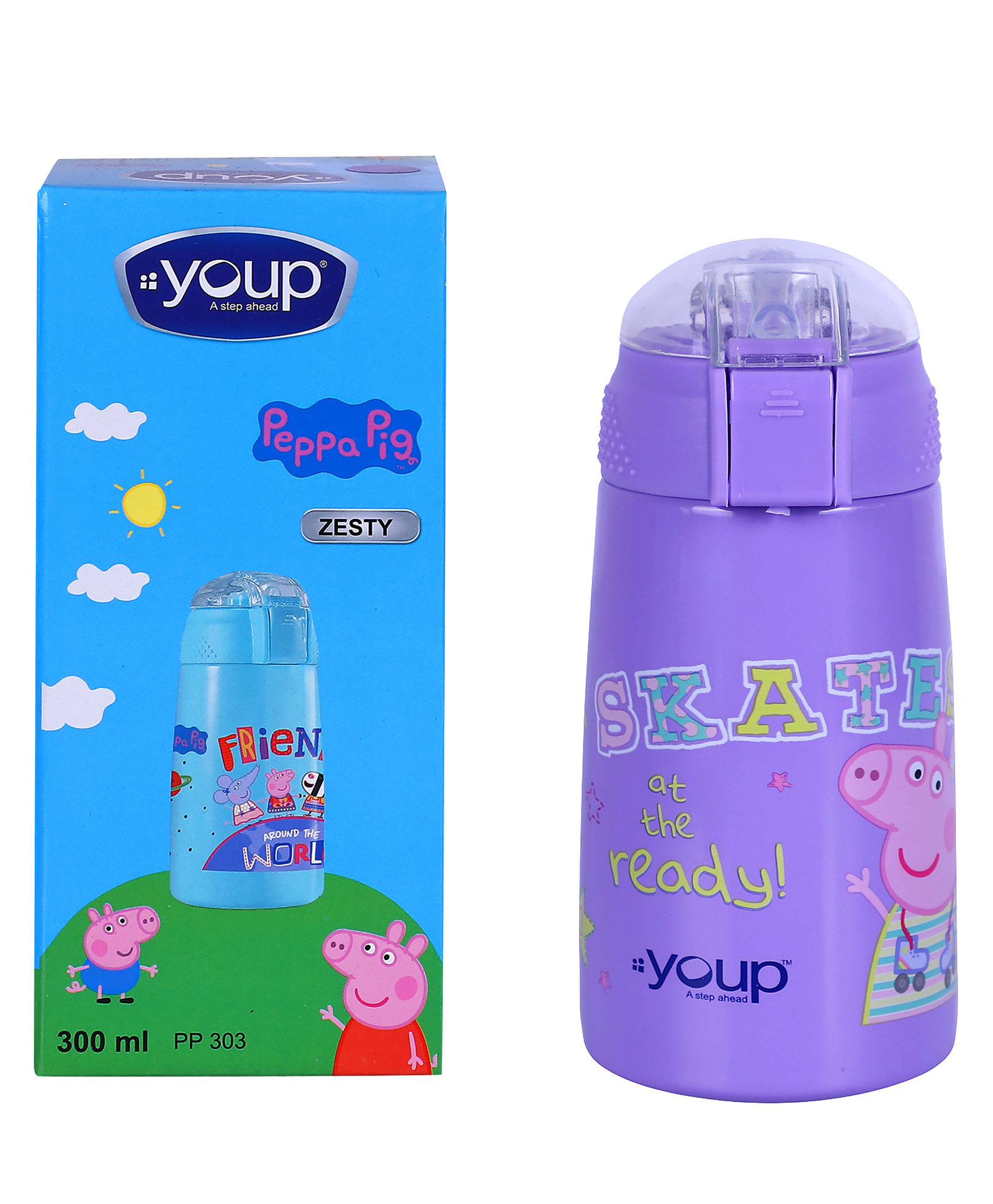 YOUP Stainless Steel Purple  Color Peppa Pig Theme Kids Insulated Double Wall Sipper Bottle ZESTY- 300 ml-image-21