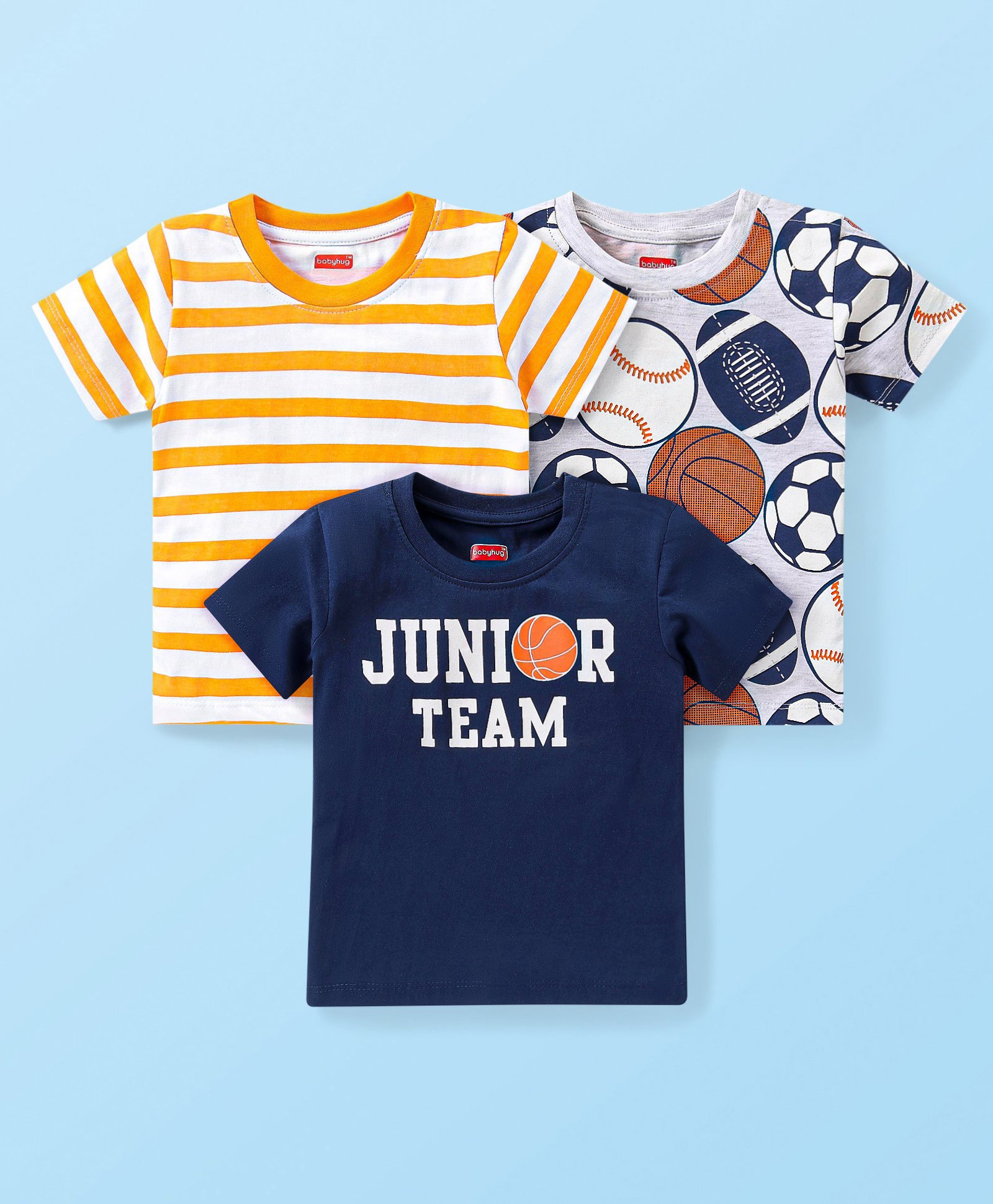 Babyhug 100% Cotton Knit Half Sleeves T-Shirts Sports Theme Pack of 3 - Multicolor-picture-13