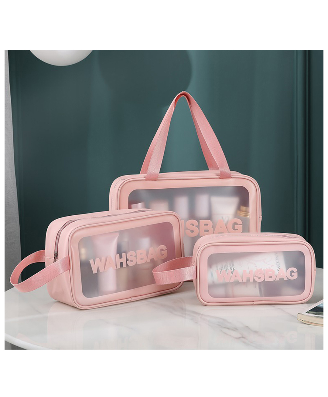 Multifunctional Portable Travel Toiletry Bag with Straps Pack of 3 - Pink