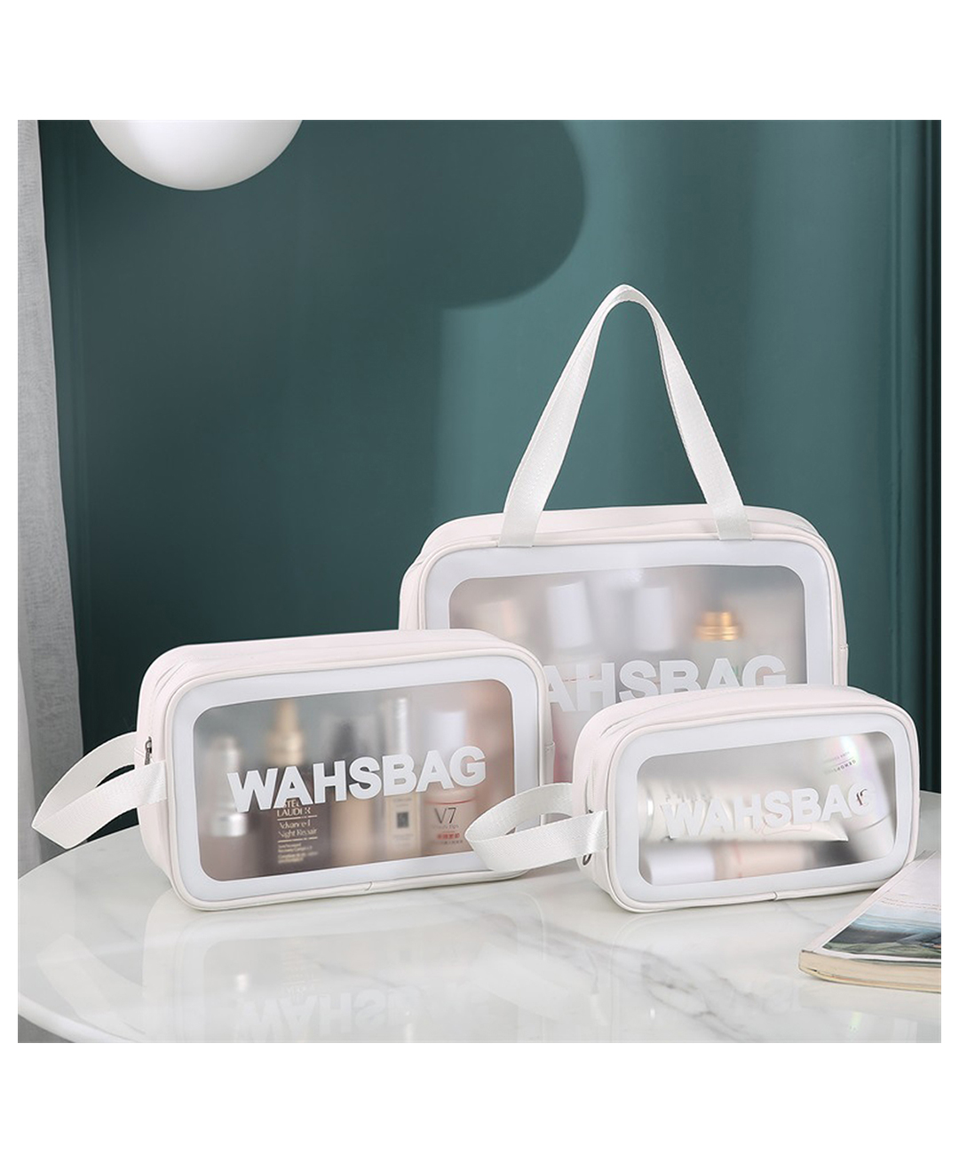 Multifunctional Portable Travel Toiletry Bag with Straps Pack of 3 - White-image-32