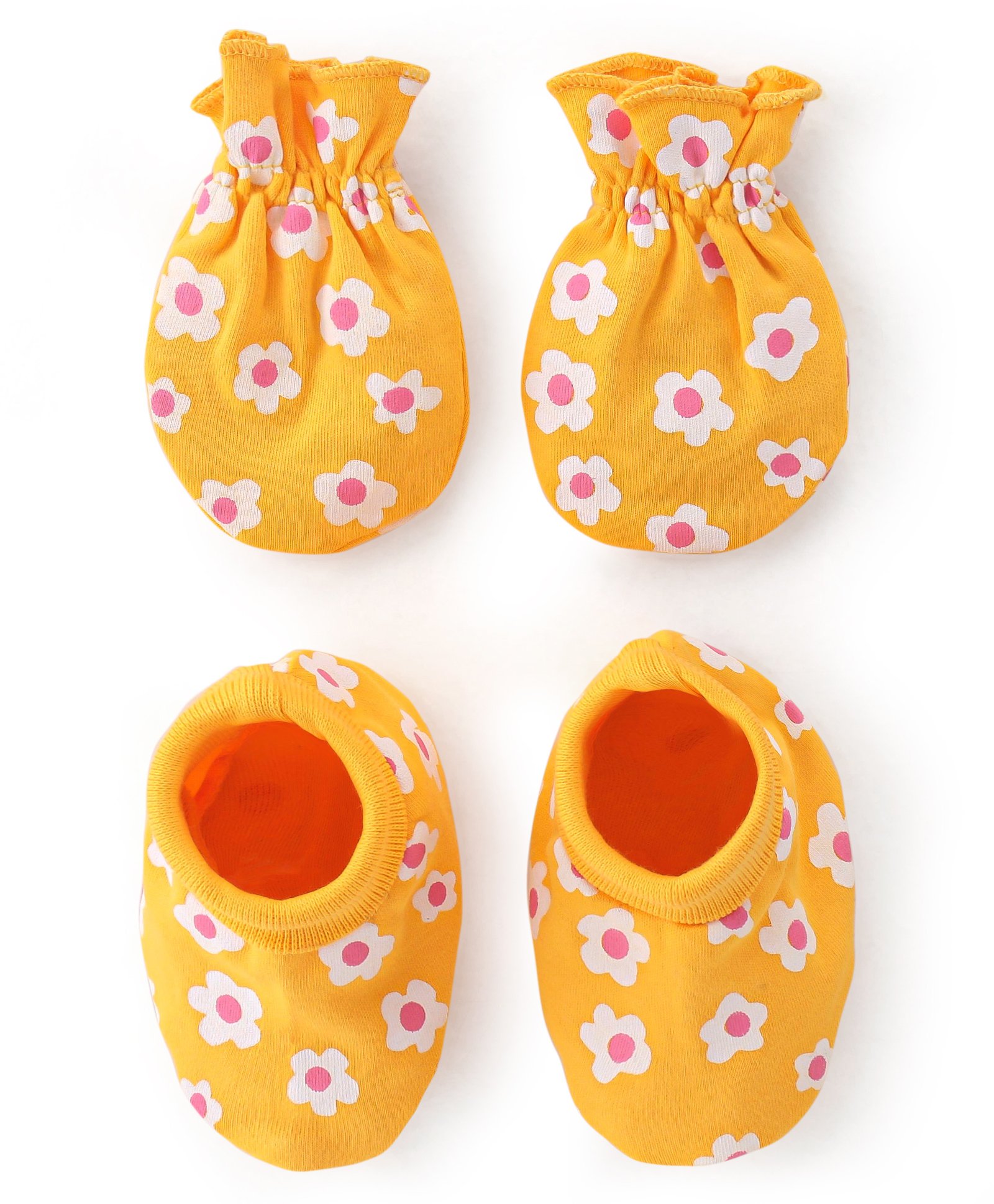 Babyhug 100% Cotton Mittens & Booties Floral Print - Yellow-image-2