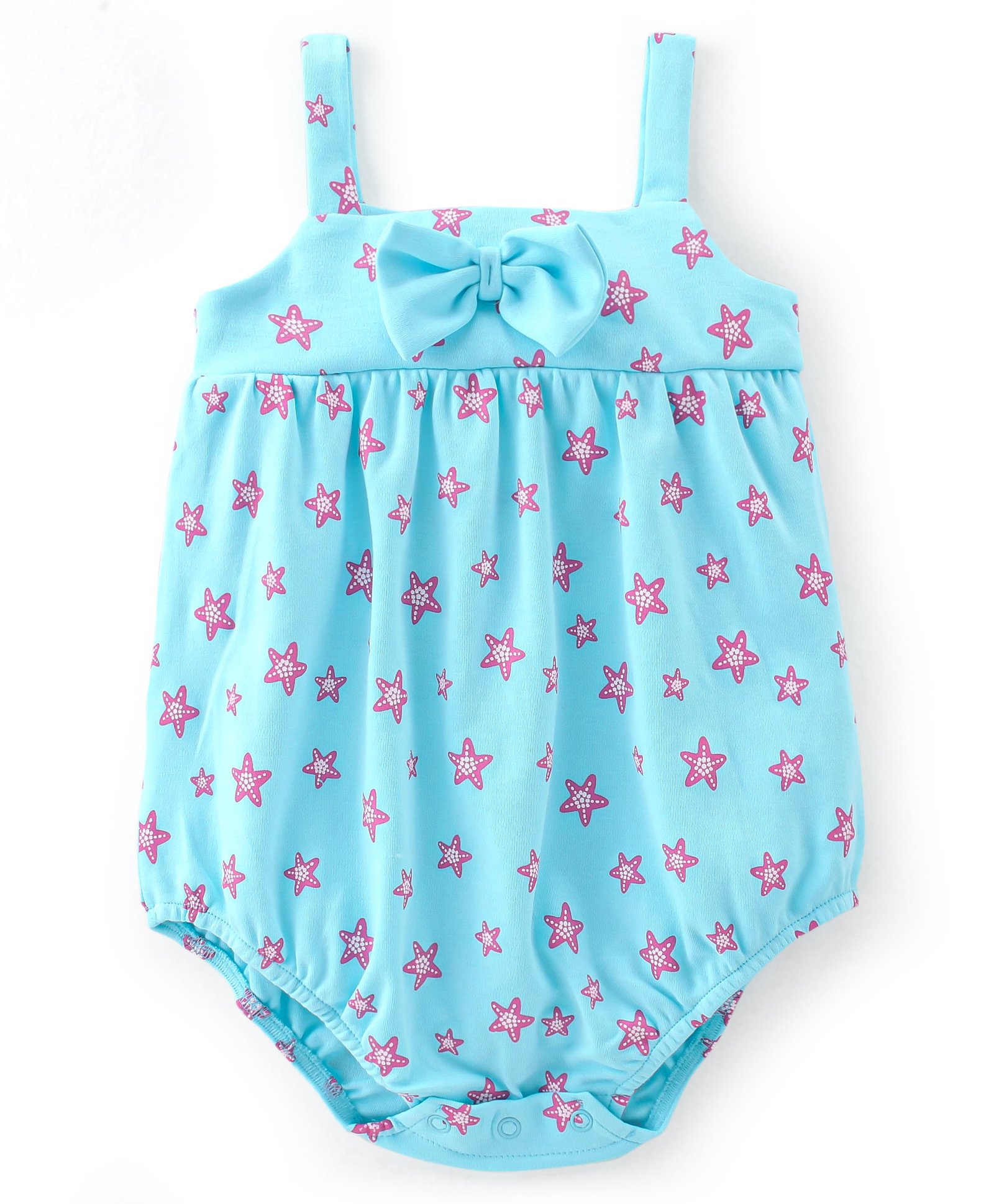 Babyhug 100% Cotton Singlet Sleeves Onesie With Star Fish Print & Bow Detailing - Blue-image-21